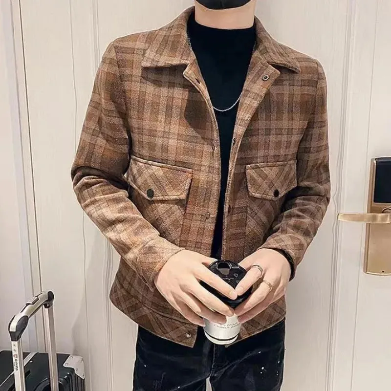 Bonsir Man Coat Winter Sales of Plaid Short Jacket for Men Wool & Blends New in Cold Aesthetic Casual High Quality Harajuku Vintage Y2k