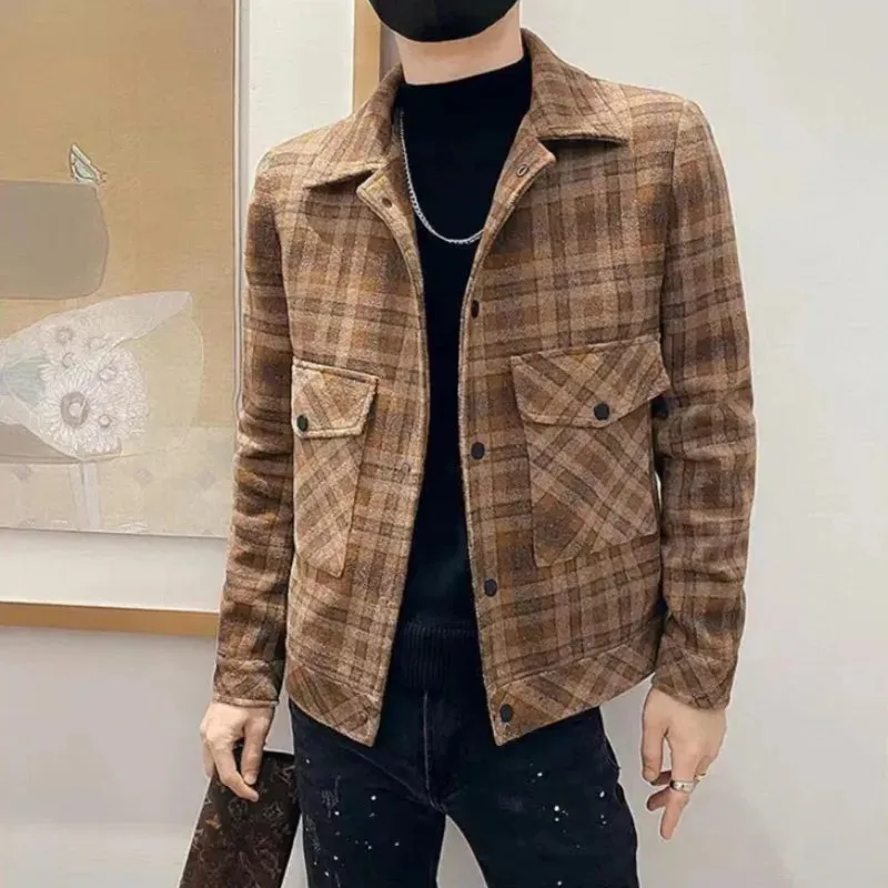 Bonsir Man Coat Winter Sales of Plaid Short Jacket for Men Wool & Blends New in Cold Aesthetic Casual High Quality Harajuku Vintage Y2k