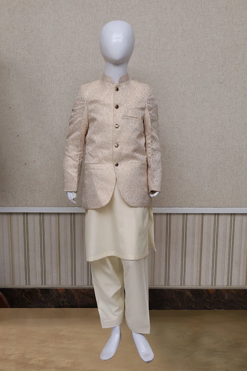 Boys Jamawar Prince Coat Golden