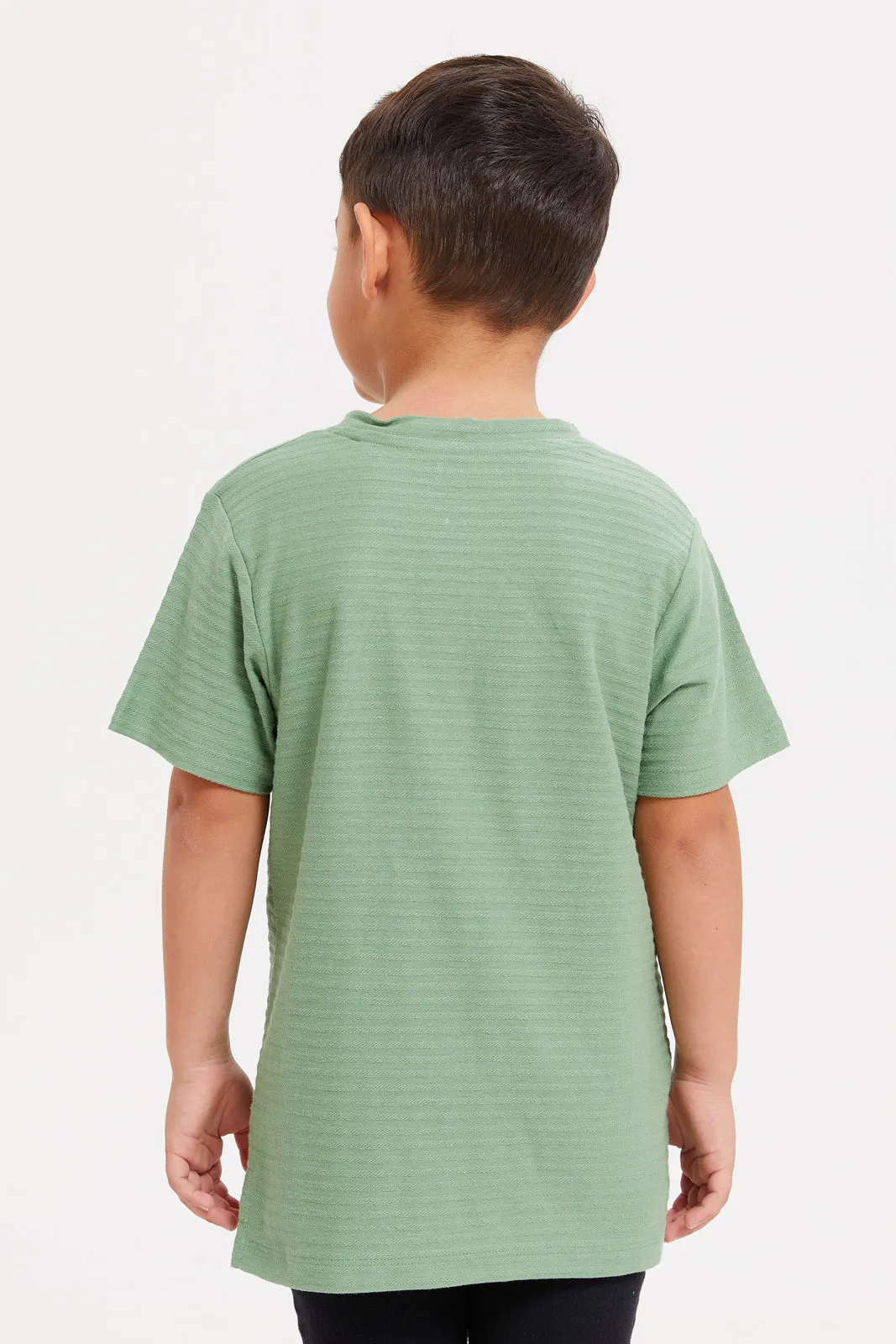 Boys Olive Henley Jacquard T-Shirt