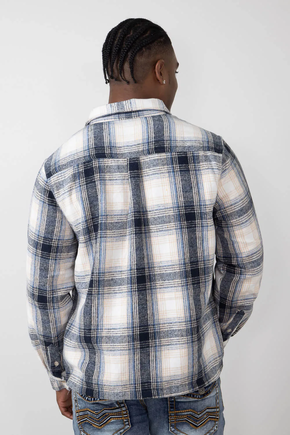 Brooklyn Cloth Heavy Flannel Shacket for Men in Blue/Cream | BKMD723F-CRU