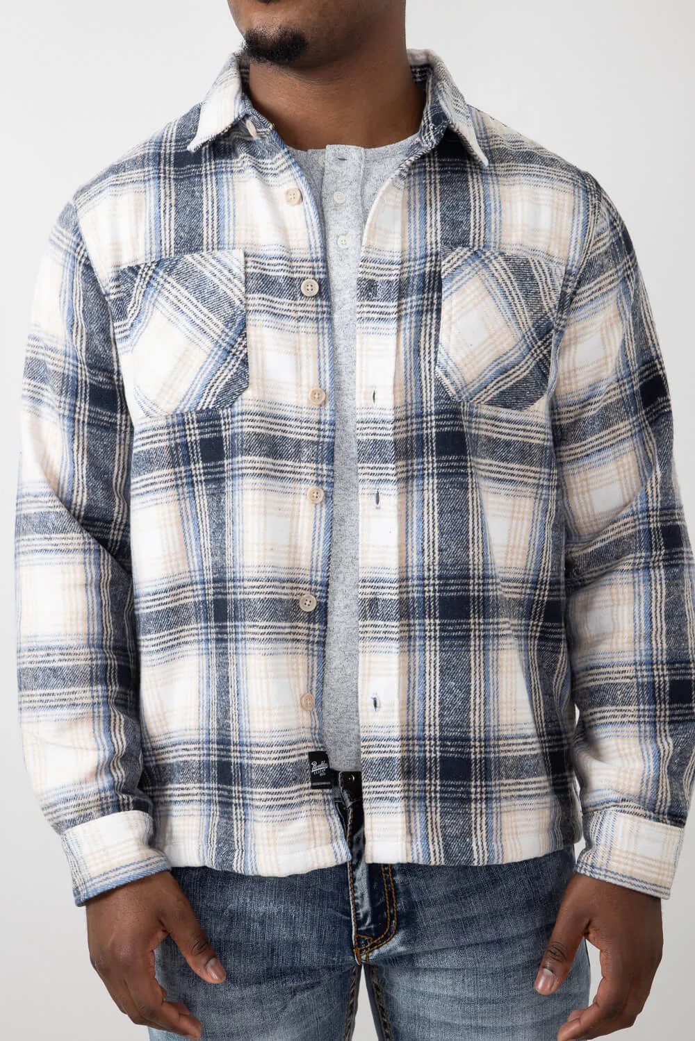 Brooklyn Cloth Heavy Flannel Shacket for Men in Blue/Cream | BKMD723F-CRU