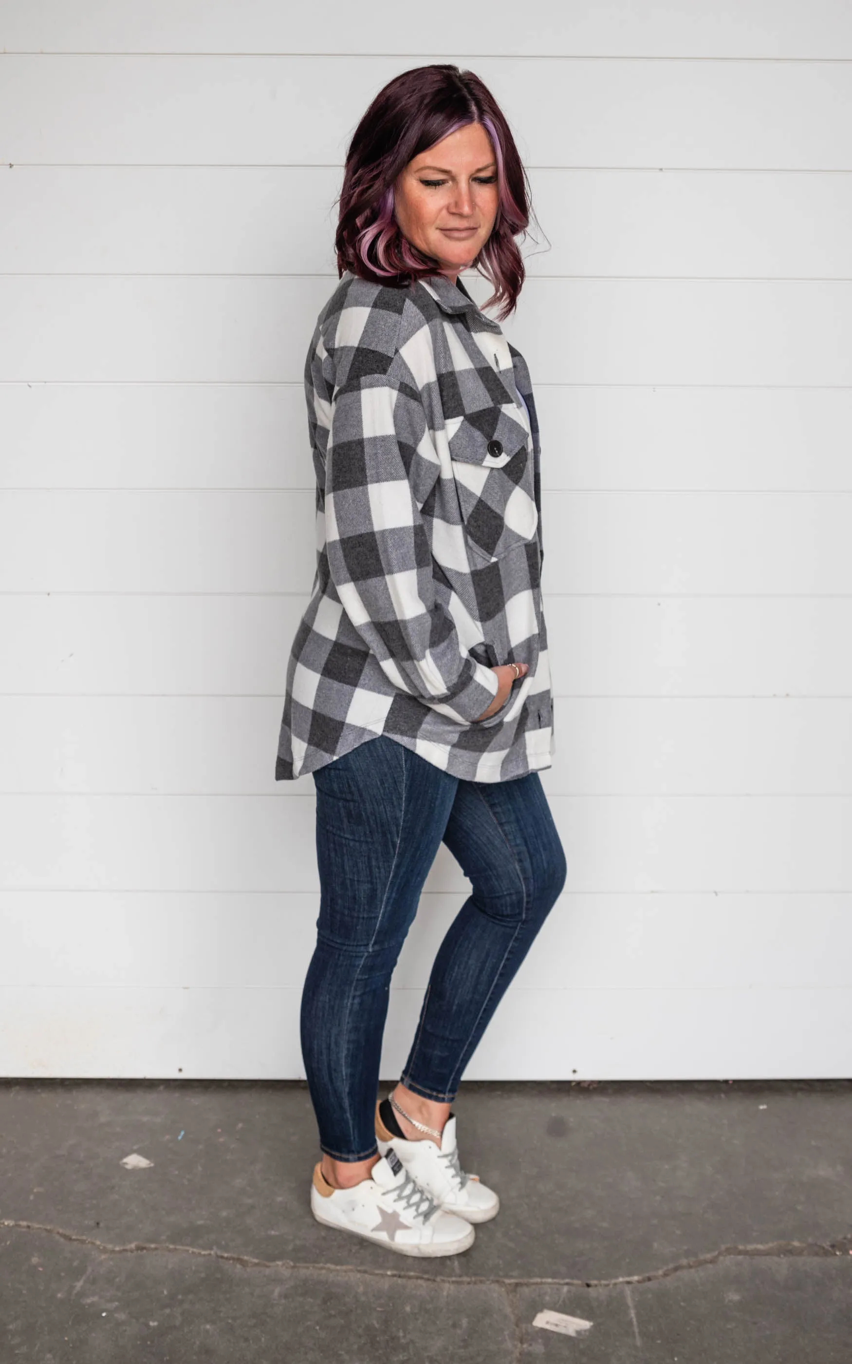 Brushed Buffalo Plaid Top - Off White