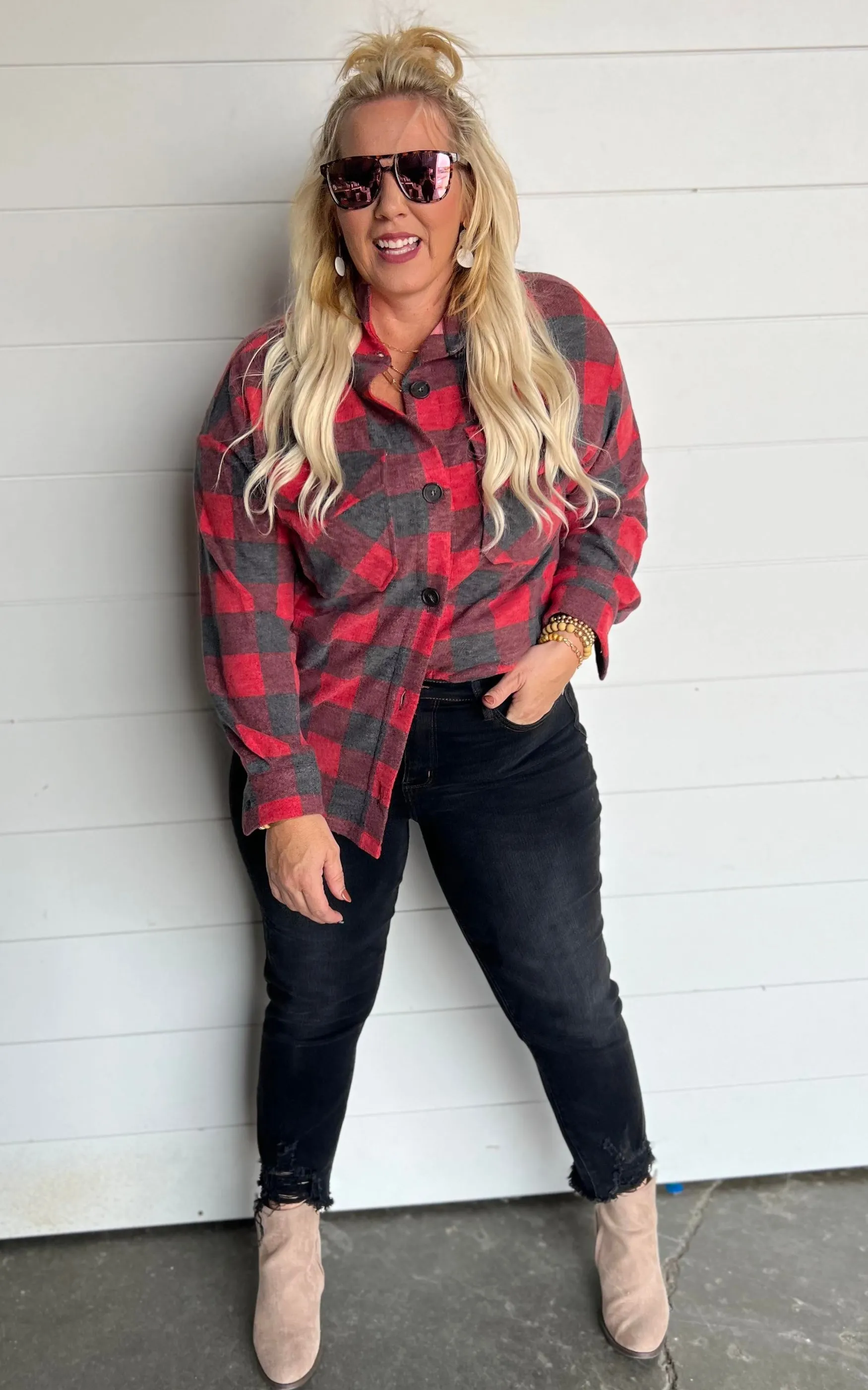 Brushed Buffalo Plaid Top - Red