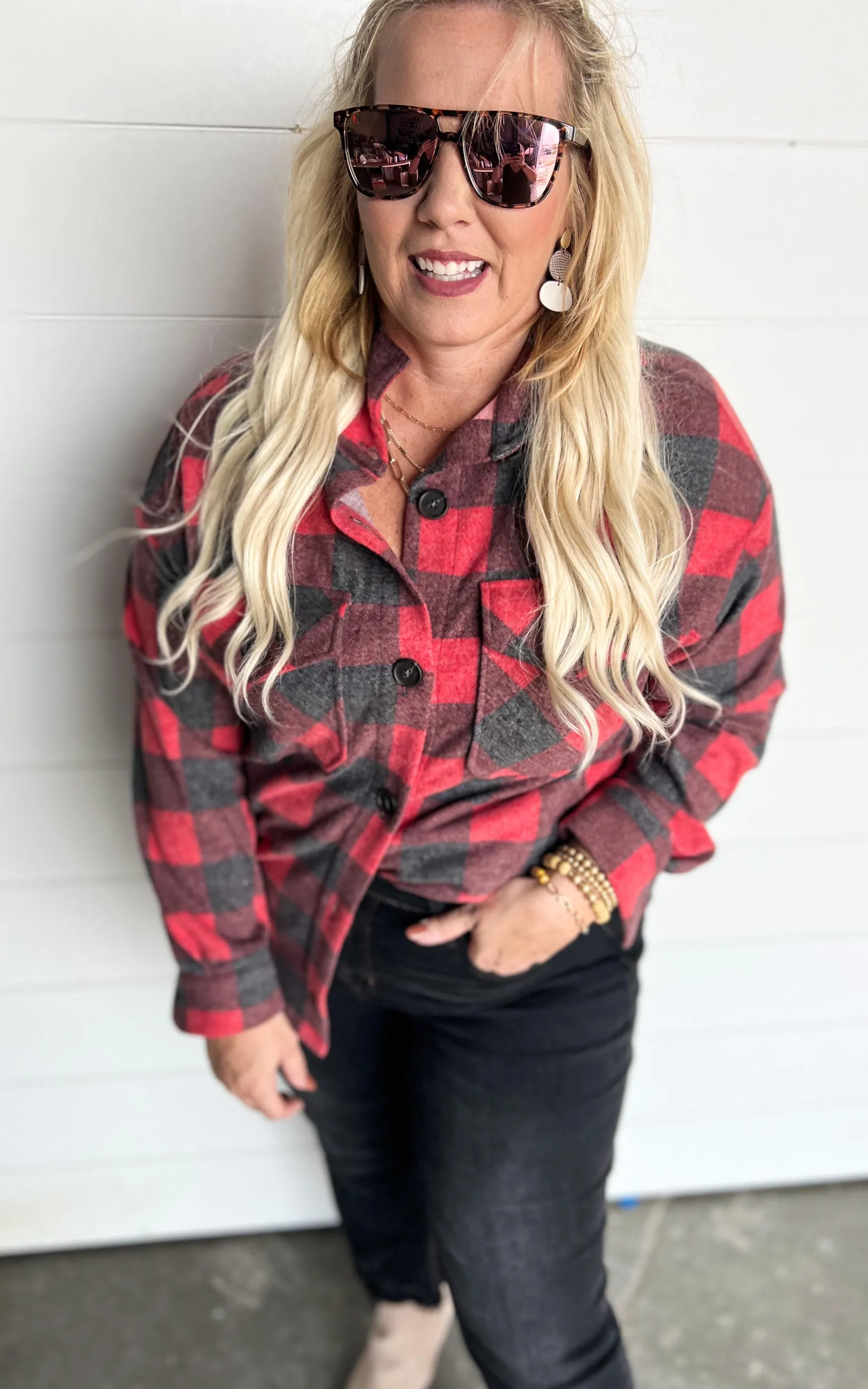 Brushed Buffalo Plaid Top - Red