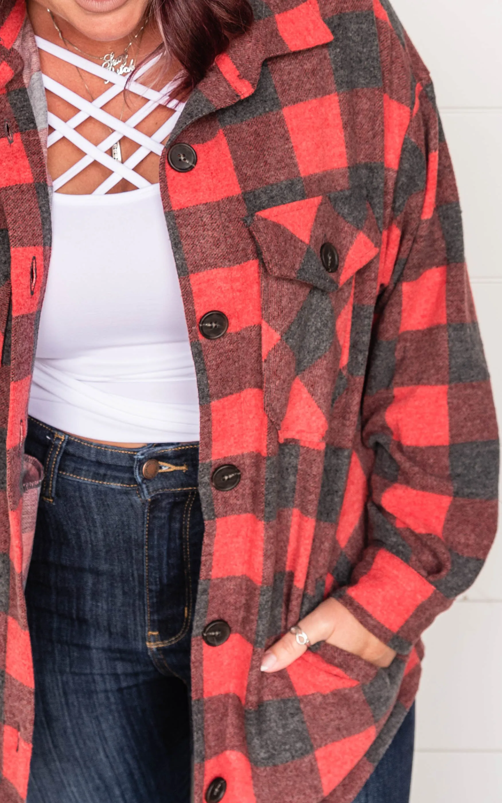 Brushed Buffalo Plaid Top - Red