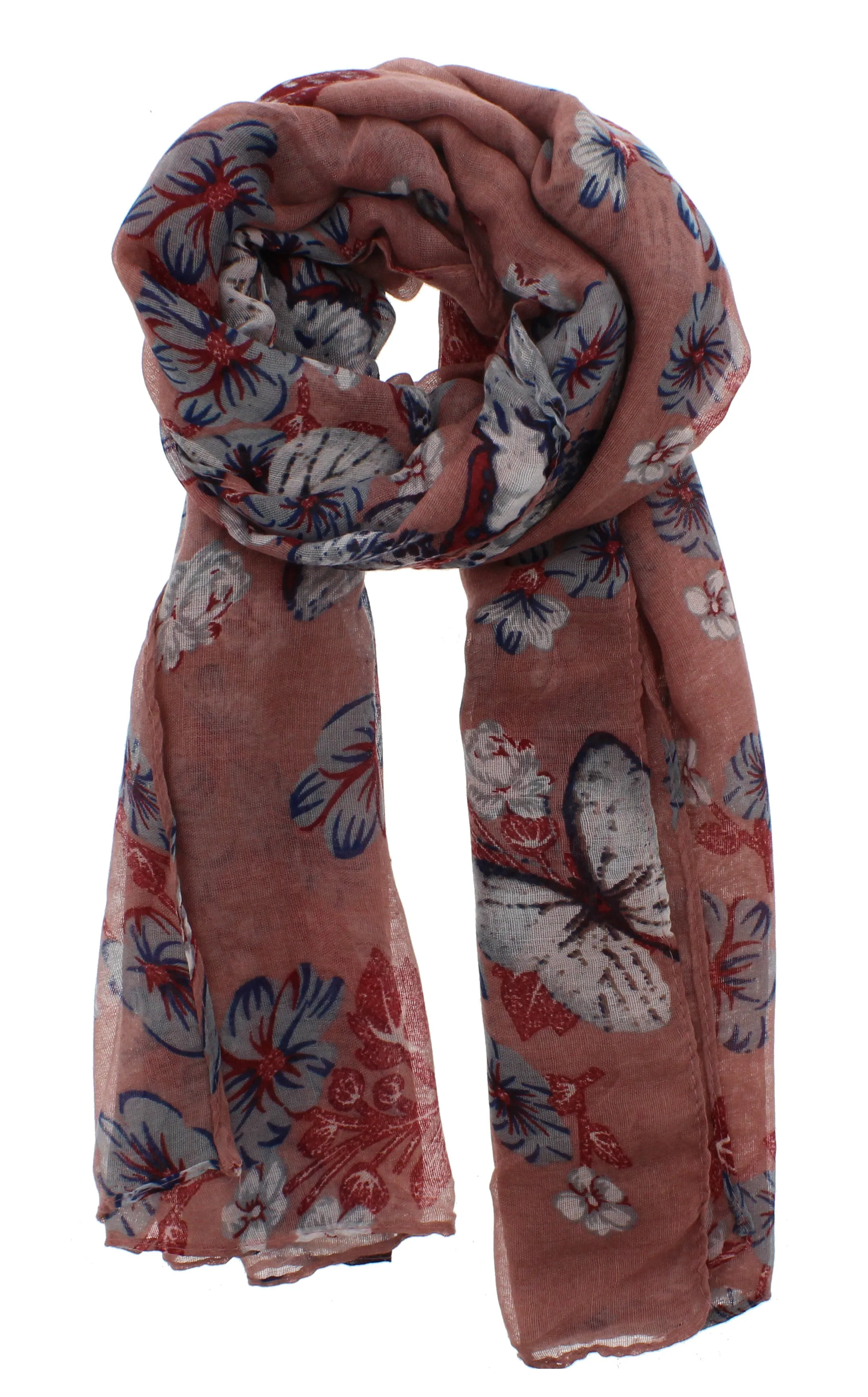 Butterflies & Floral Print Scarf with Border