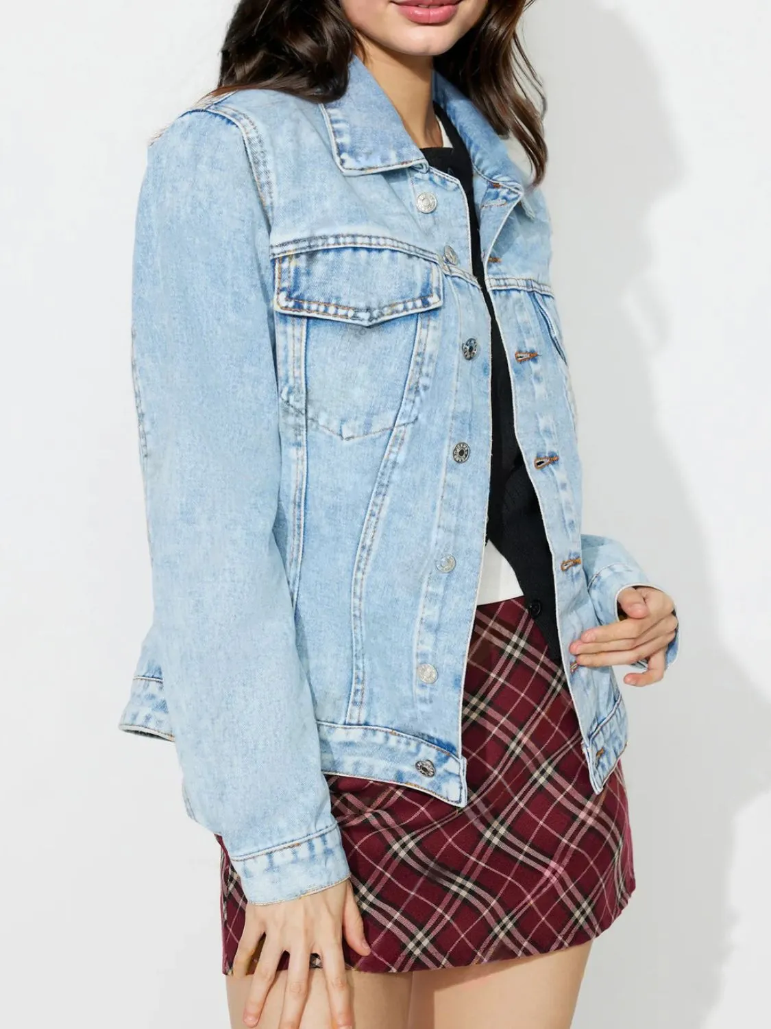 Button Up Long Sleeve Denim Shacket