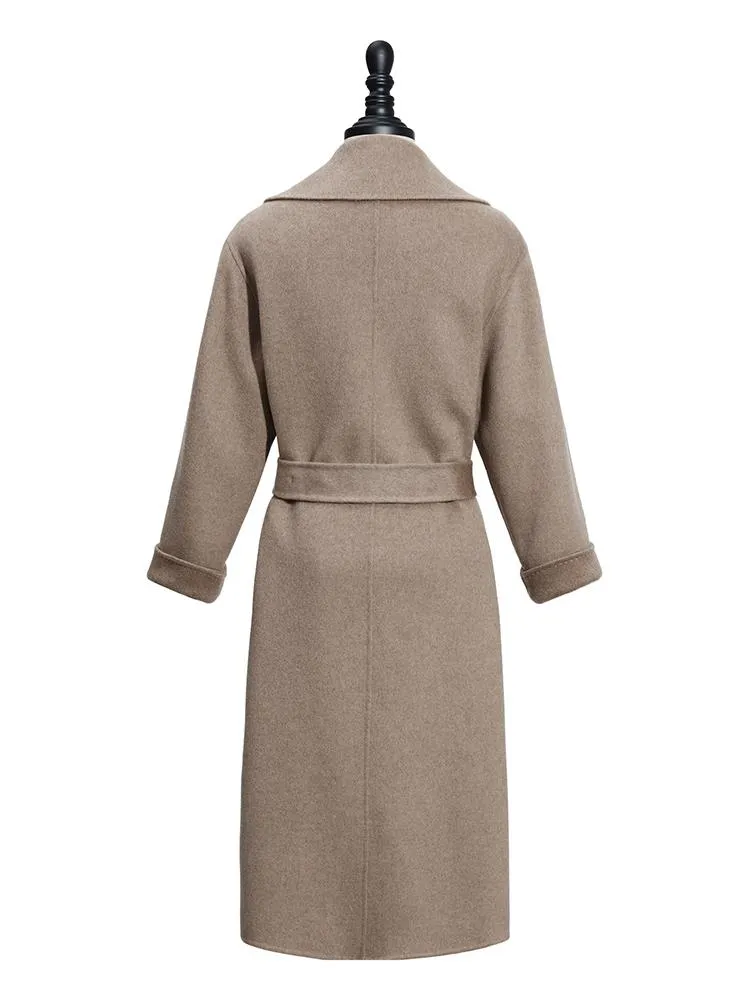 Cashmere Lapel Women Coat With Belt