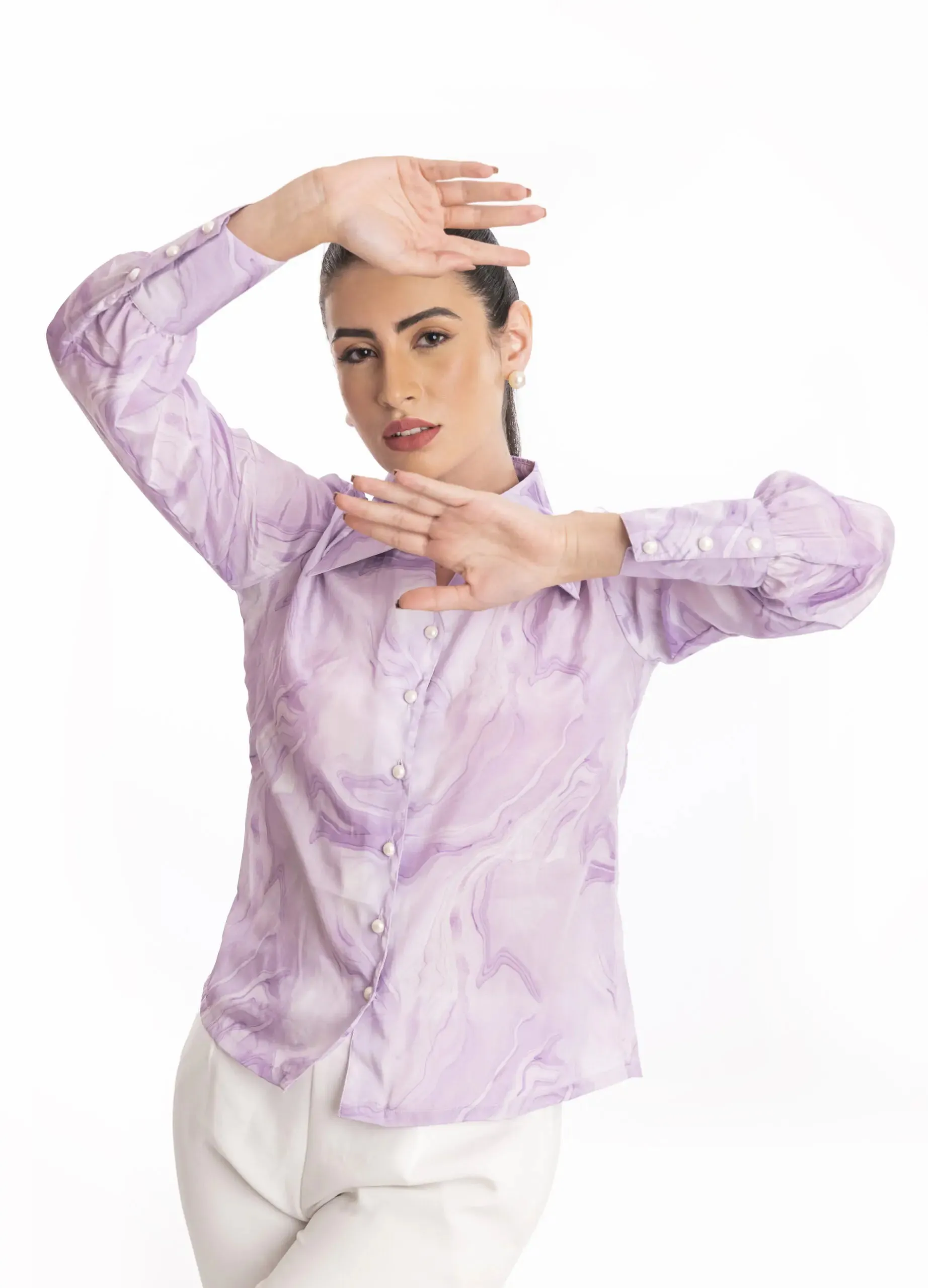 Casual Satin Marble Printed Button Down Shirt