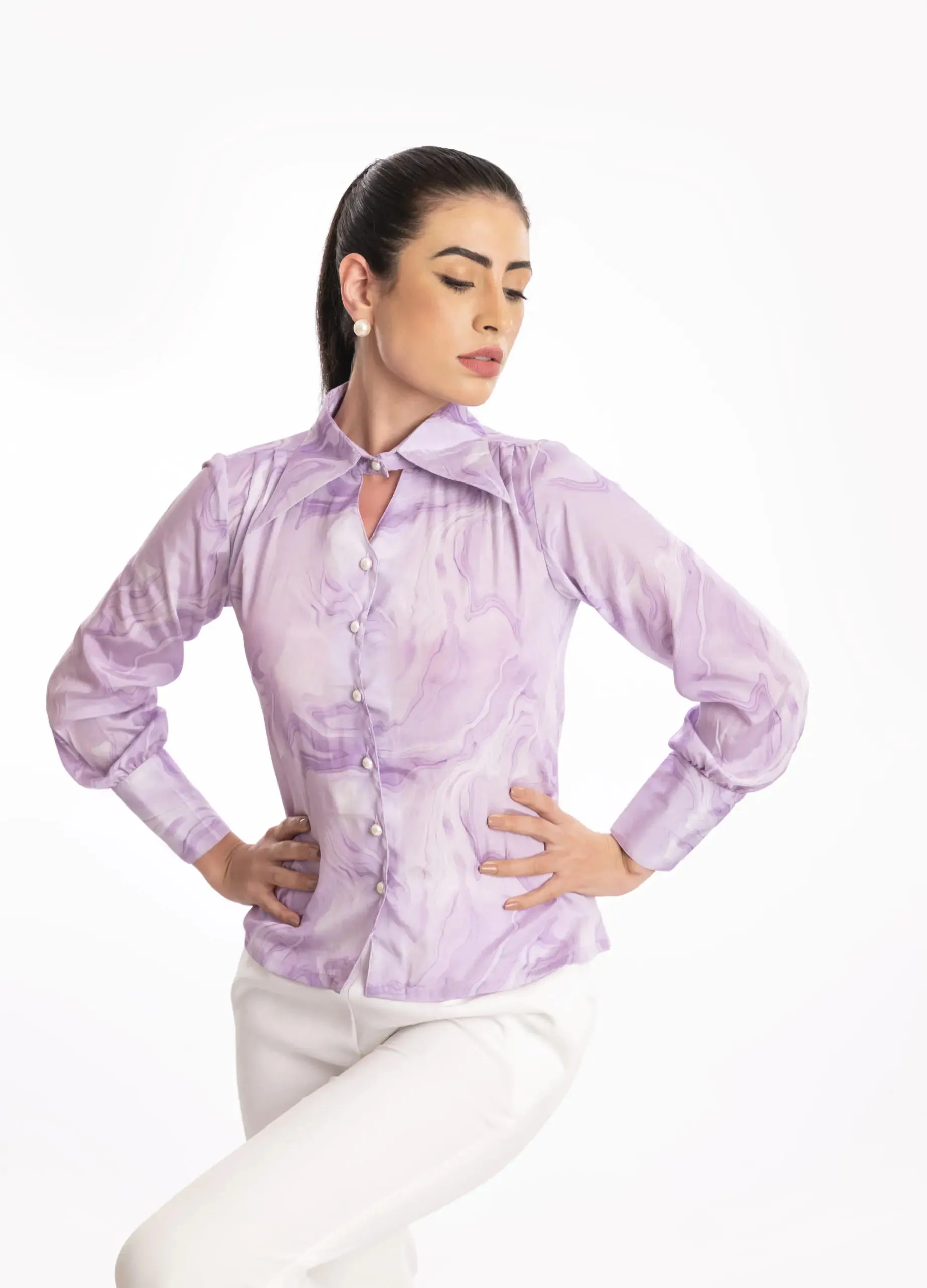 Casual Satin Marble Printed Button Down Shirt