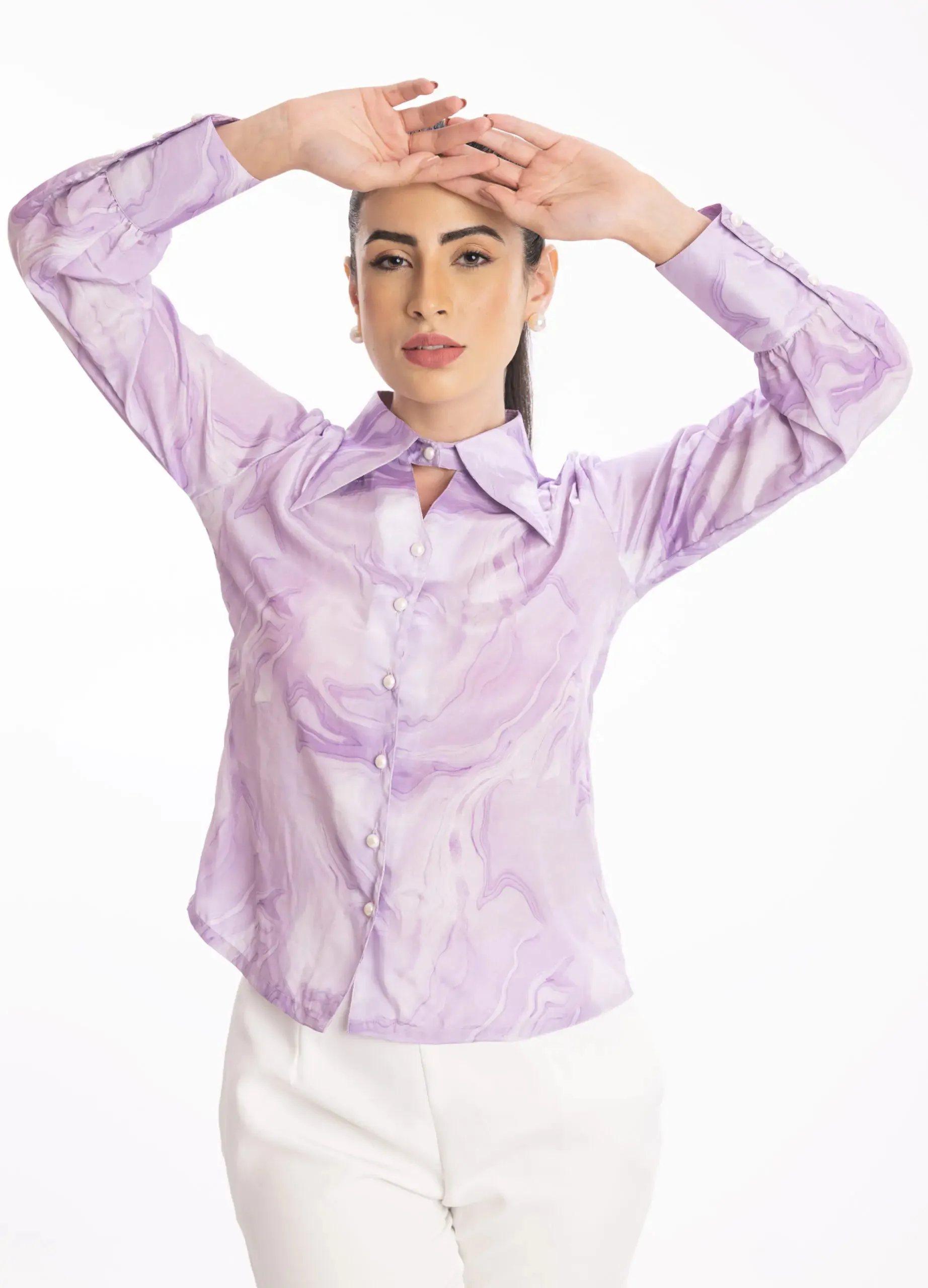 Casual Satin Marble Printed Button Down Shirt