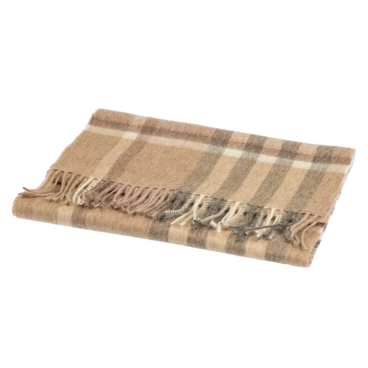 Chequer Tartan 90/10 Cashmere Scarf Bar  Camel