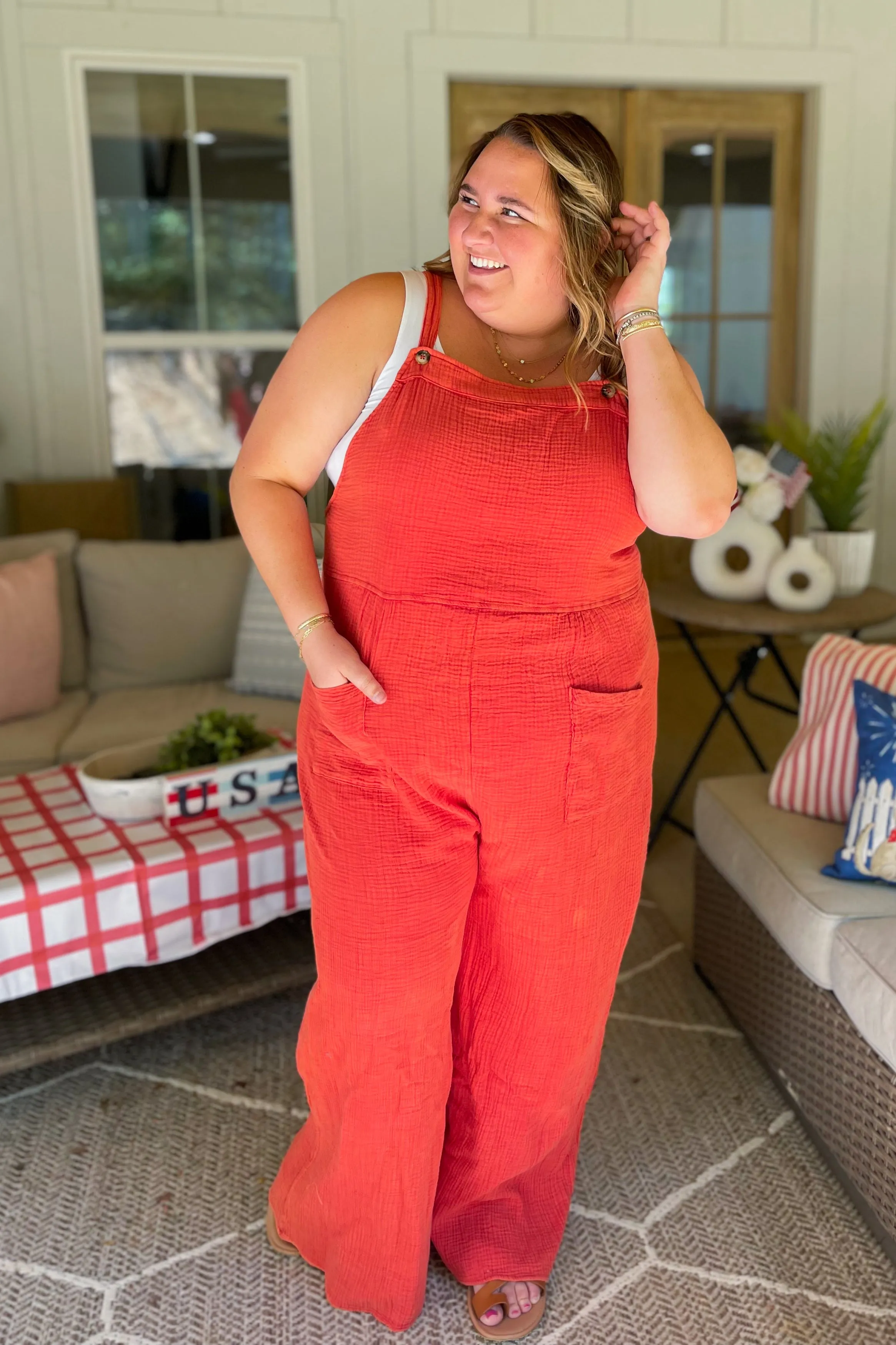 Cherry Effortless Mineral Washed Gauze Overall Bottoms *FINAL SALE*