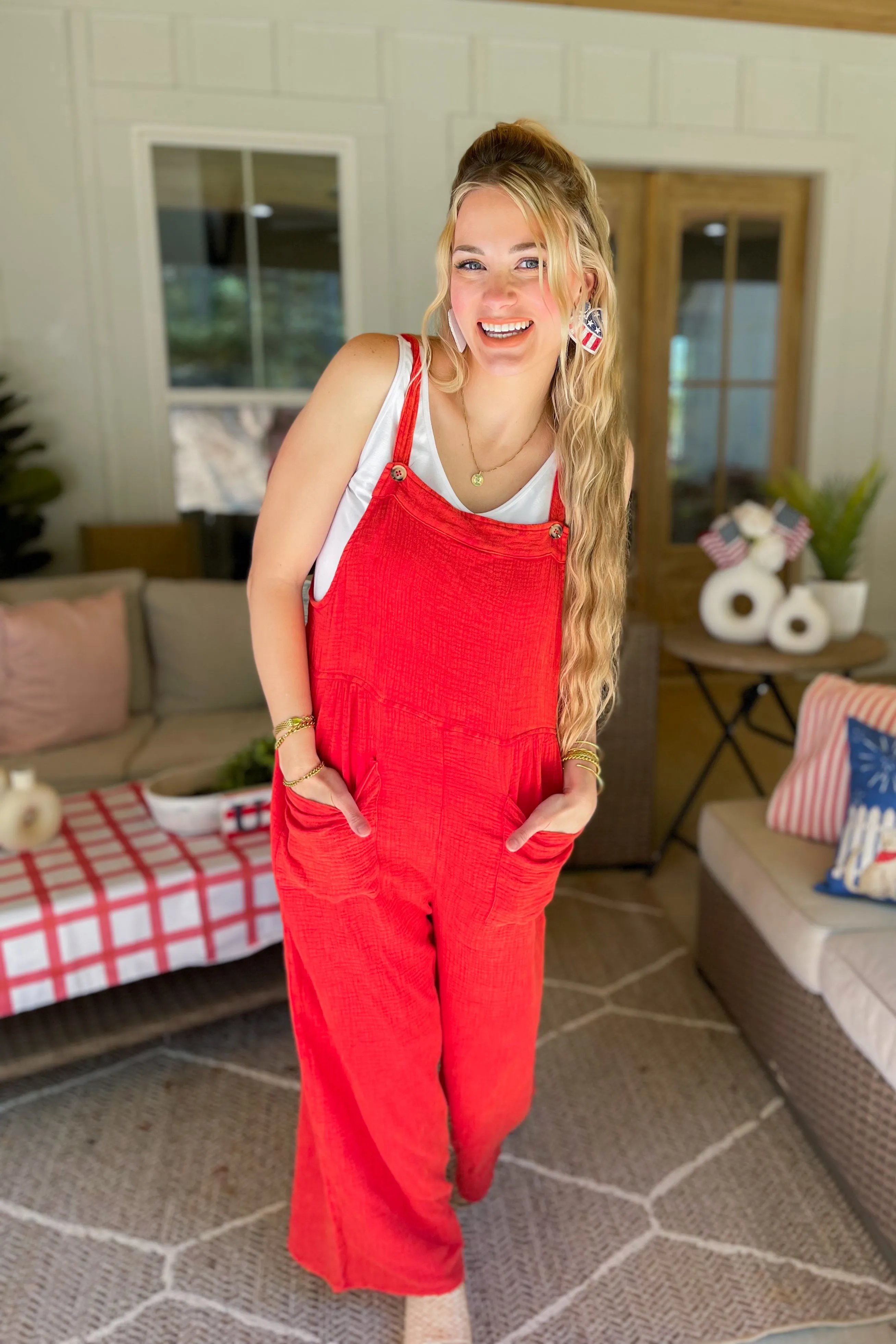 Cherry Effortless Mineral Washed Gauze Overall Bottoms *FINAL SALE*