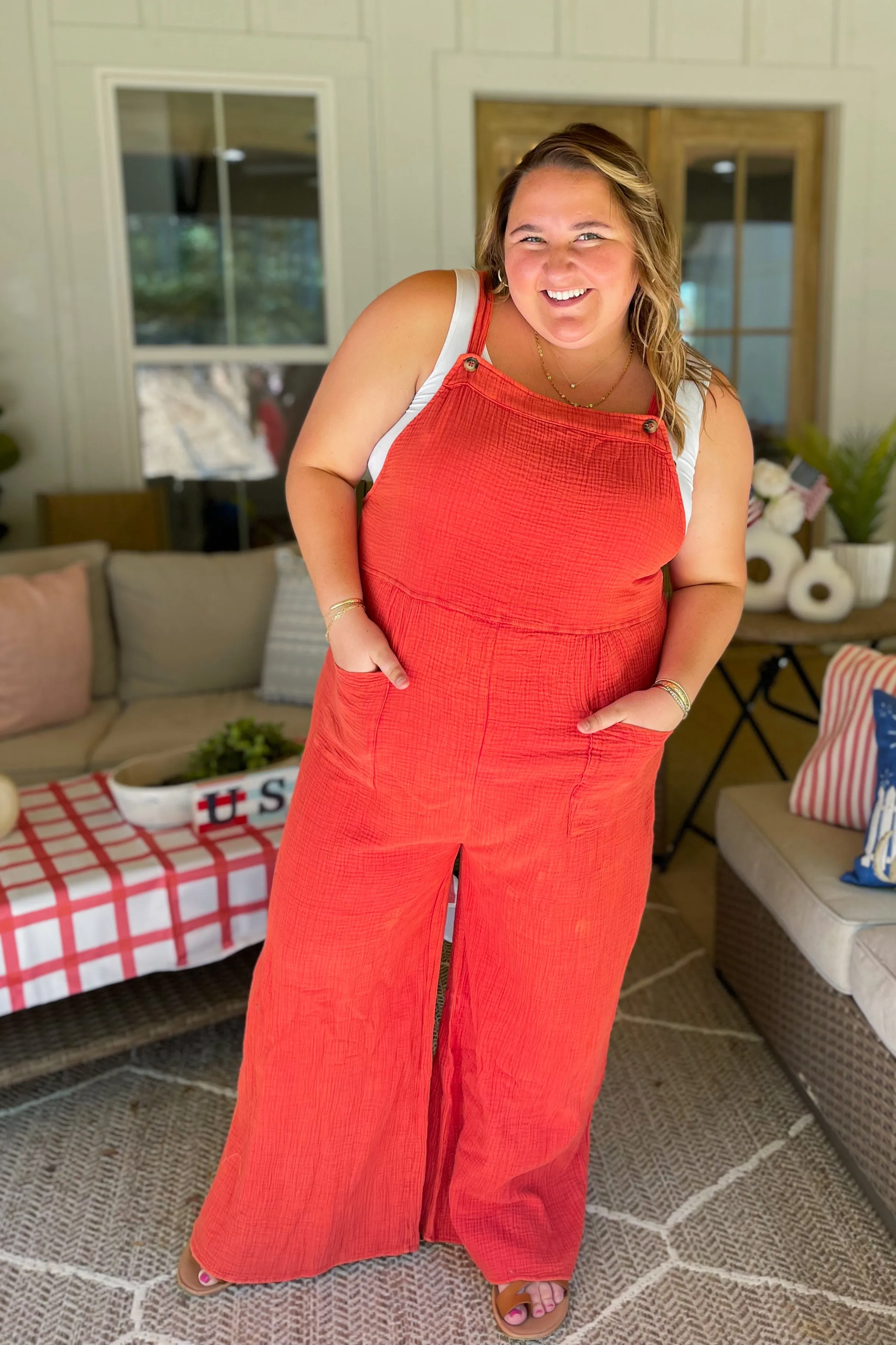 Cherry Effortless Mineral Washed Gauze Overall Bottoms *FINAL SALE*