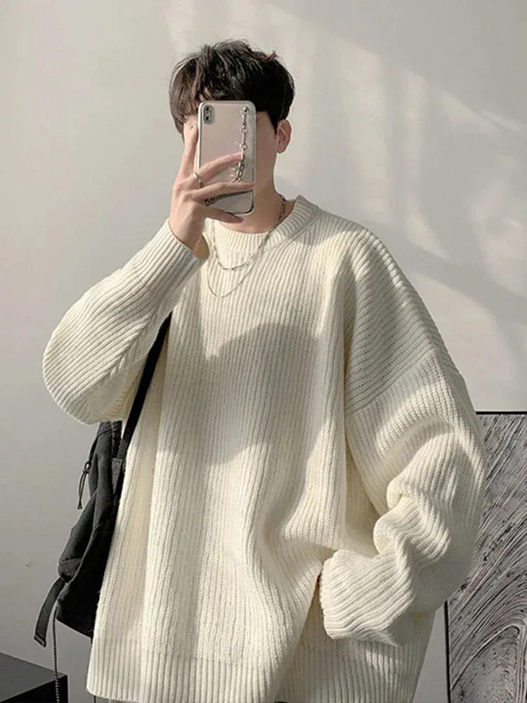 ChicMy-Fall Outfits - Autumn Crew Neck Solid Color Pullover Sweaters For Men Casual Y2K Knitted Sweater High Street Fashion Jumpers Hombre