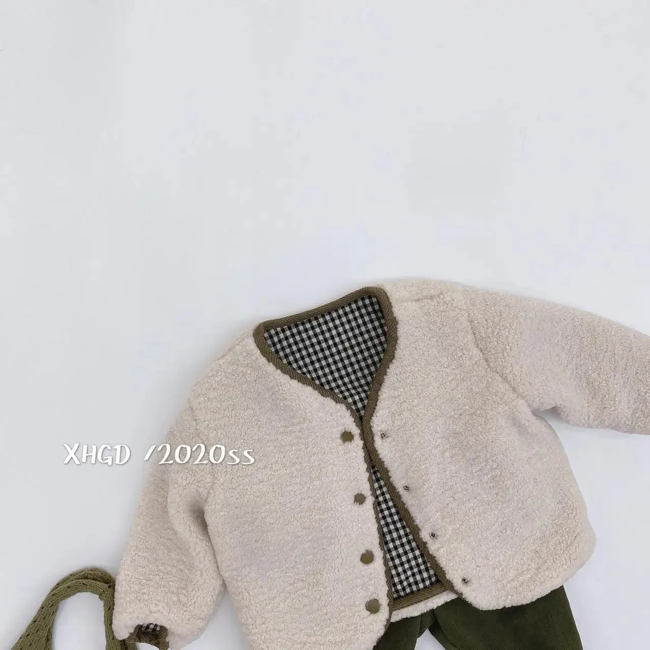 Children's Plaid Plush Coat Autumn and Winter New Warm Coat Children on Both Sides Wear Coat Boy's and Girls' Clothing