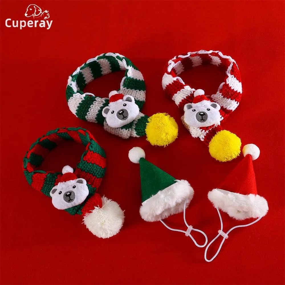 Christmas Pet Scarf & Hat with Bear Decoration