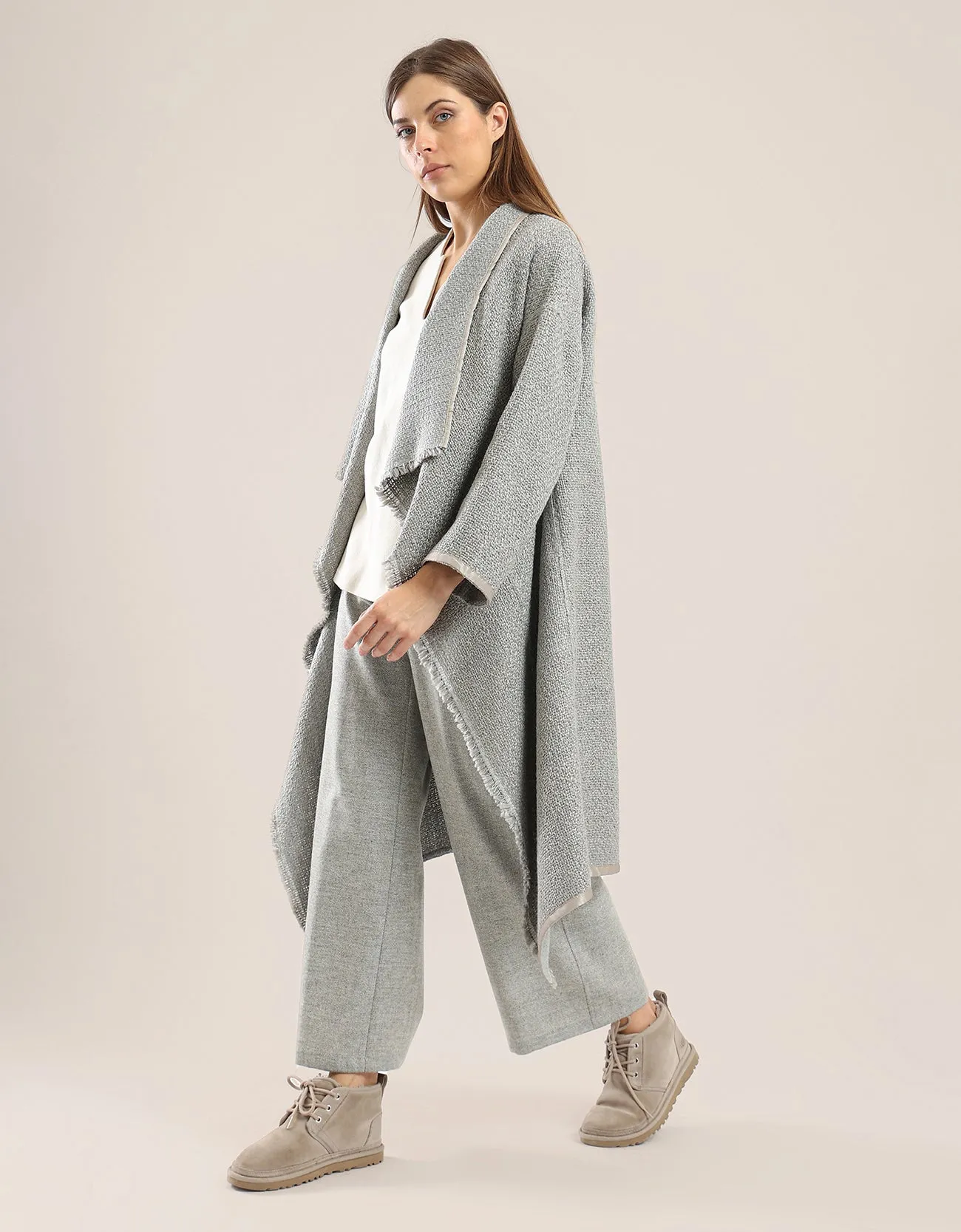 Coat with draped collar