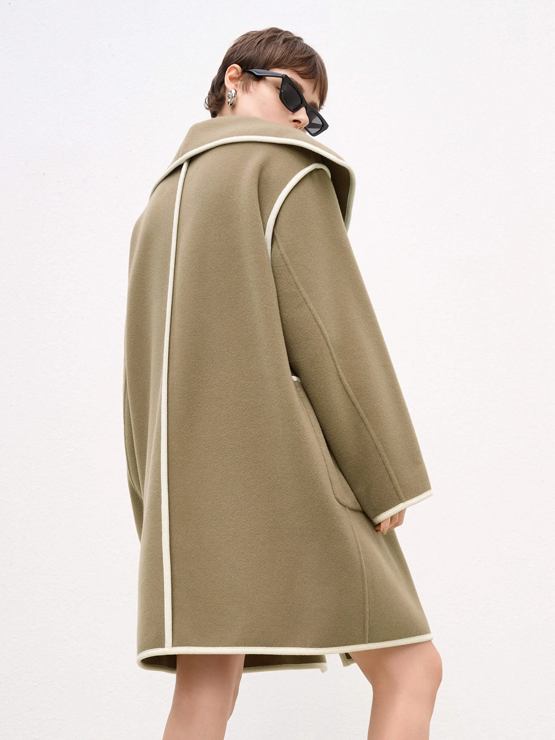 Contrast Lapel Collar Wool Coat