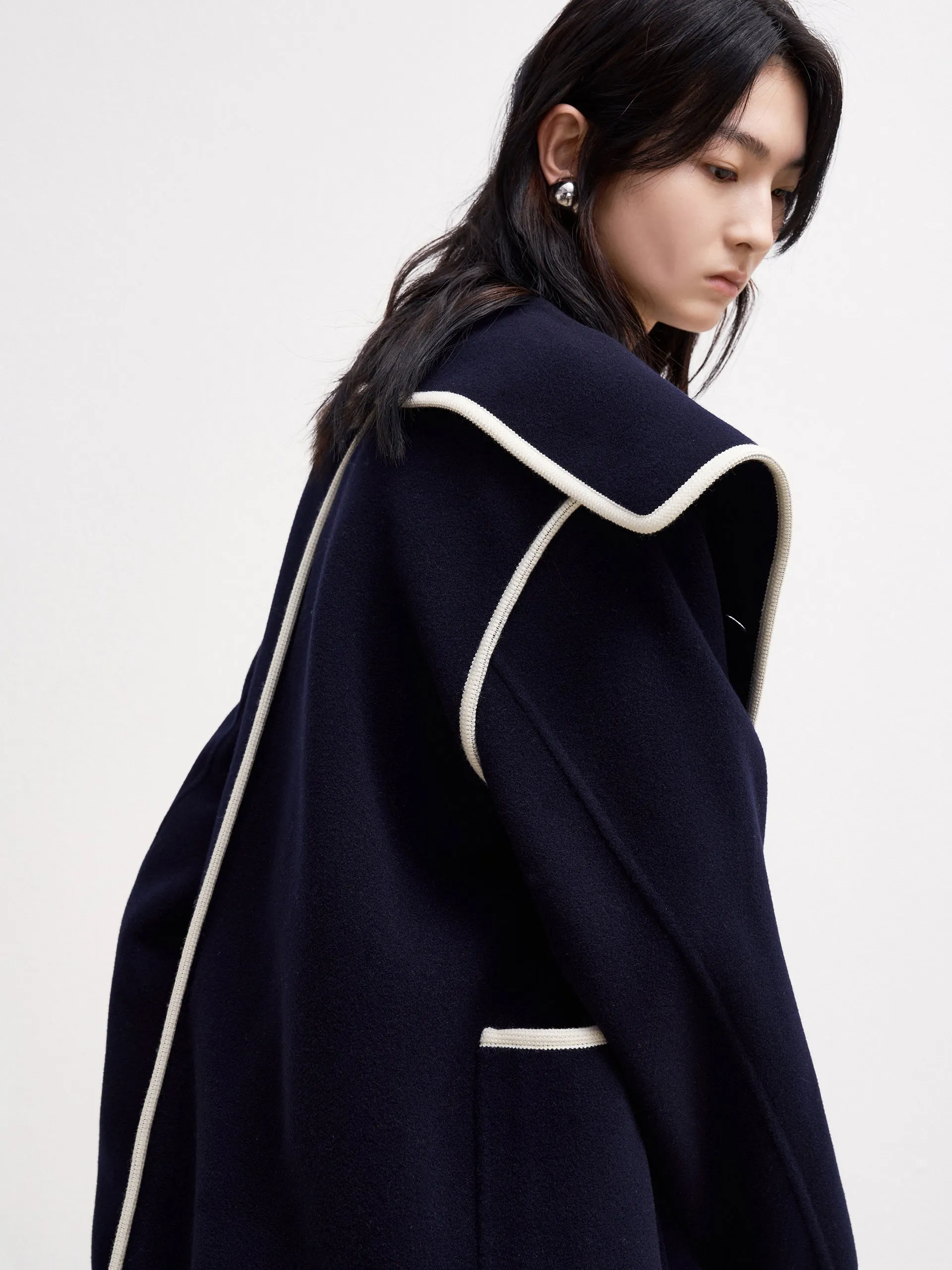 Contrast Lapel Collar Wool Coat