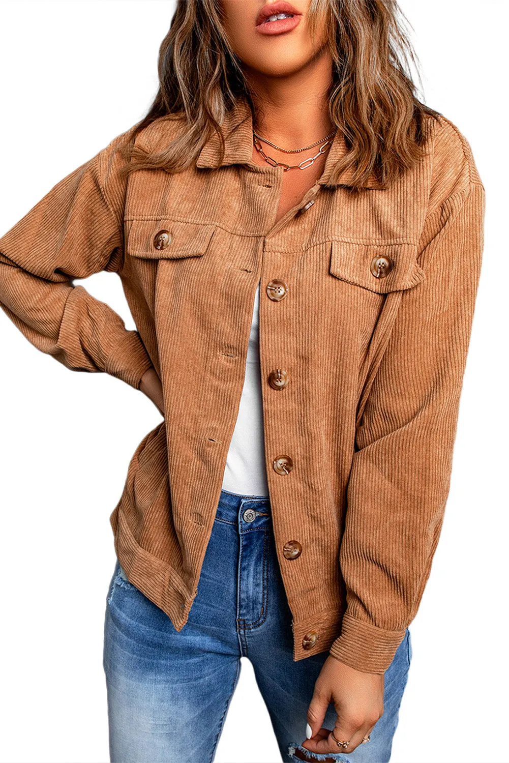 Corduroy Long Sleeve Buttoned Jacket