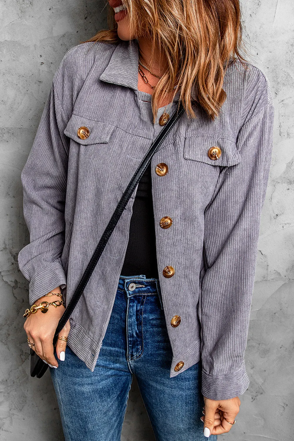 Corduroy Long Sleeve Buttoned Jacket