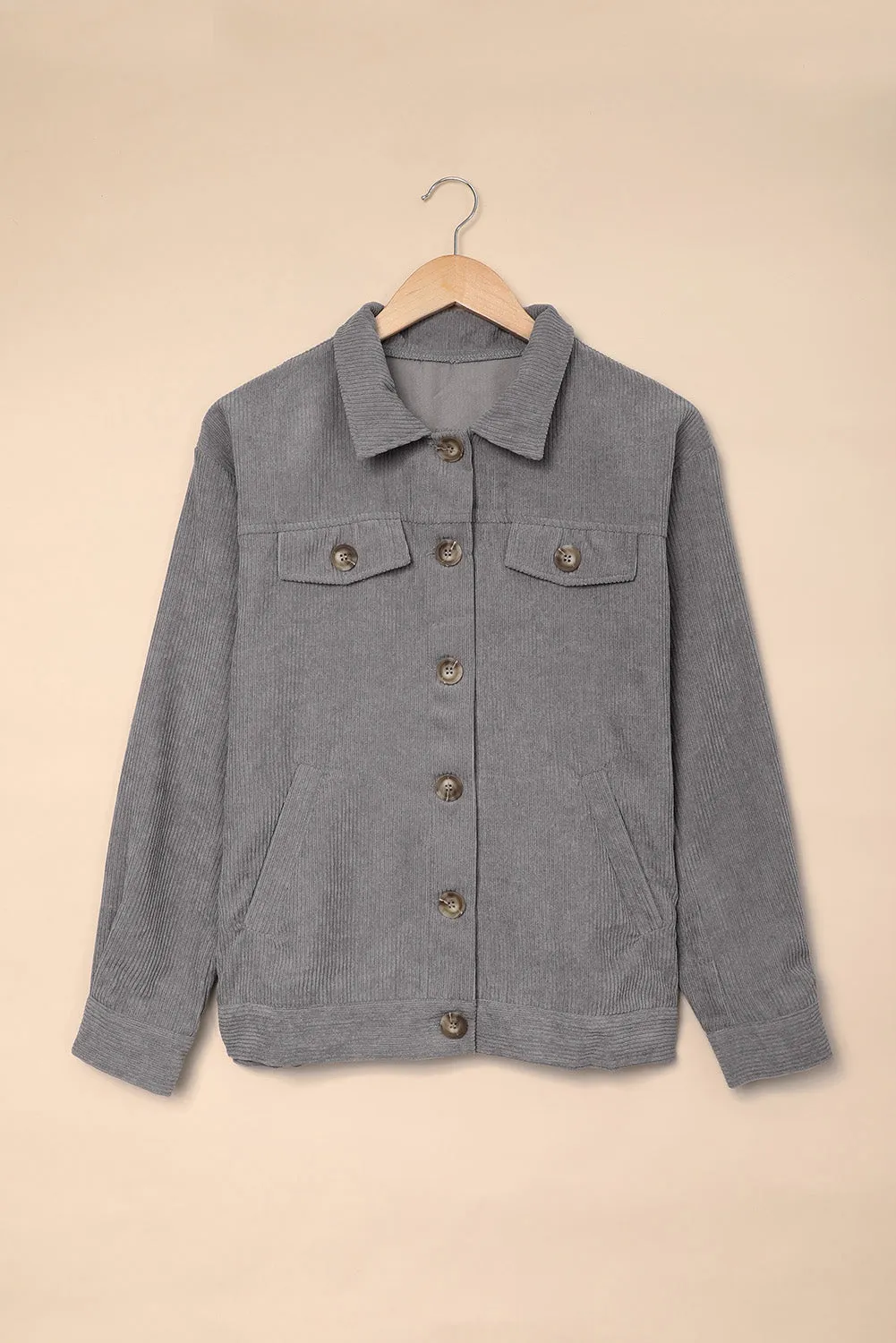 Corduroy Long Sleeve Buttoned Jacket