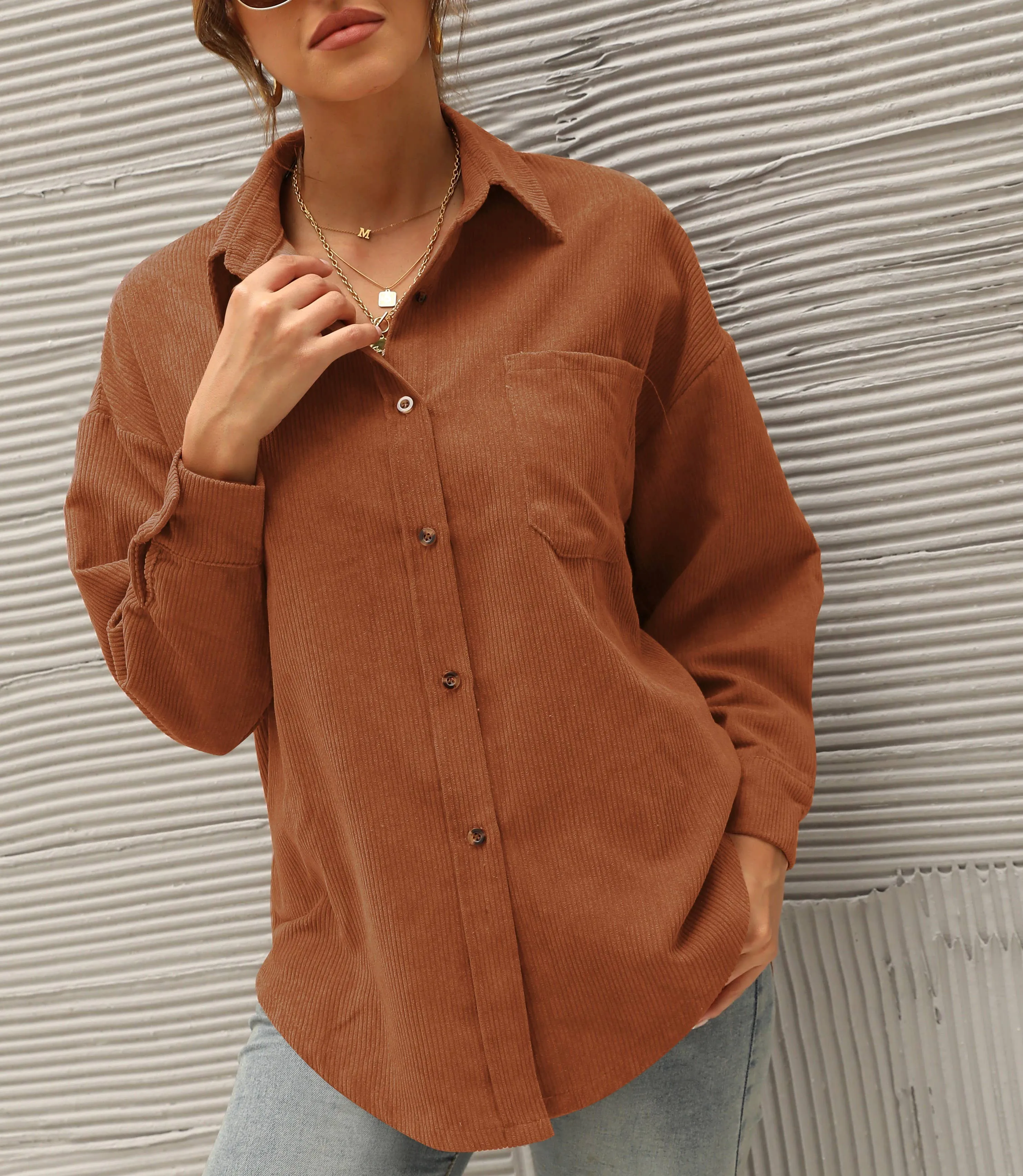 Corduroy Oversized Solid Shacket