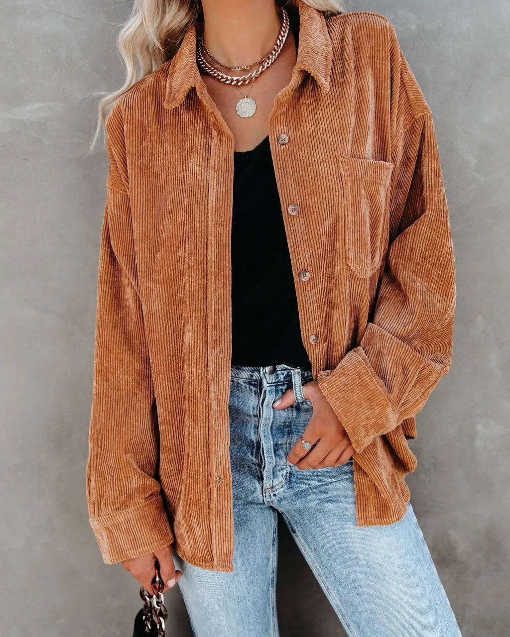 Corduroy Oversized Solid Shacket