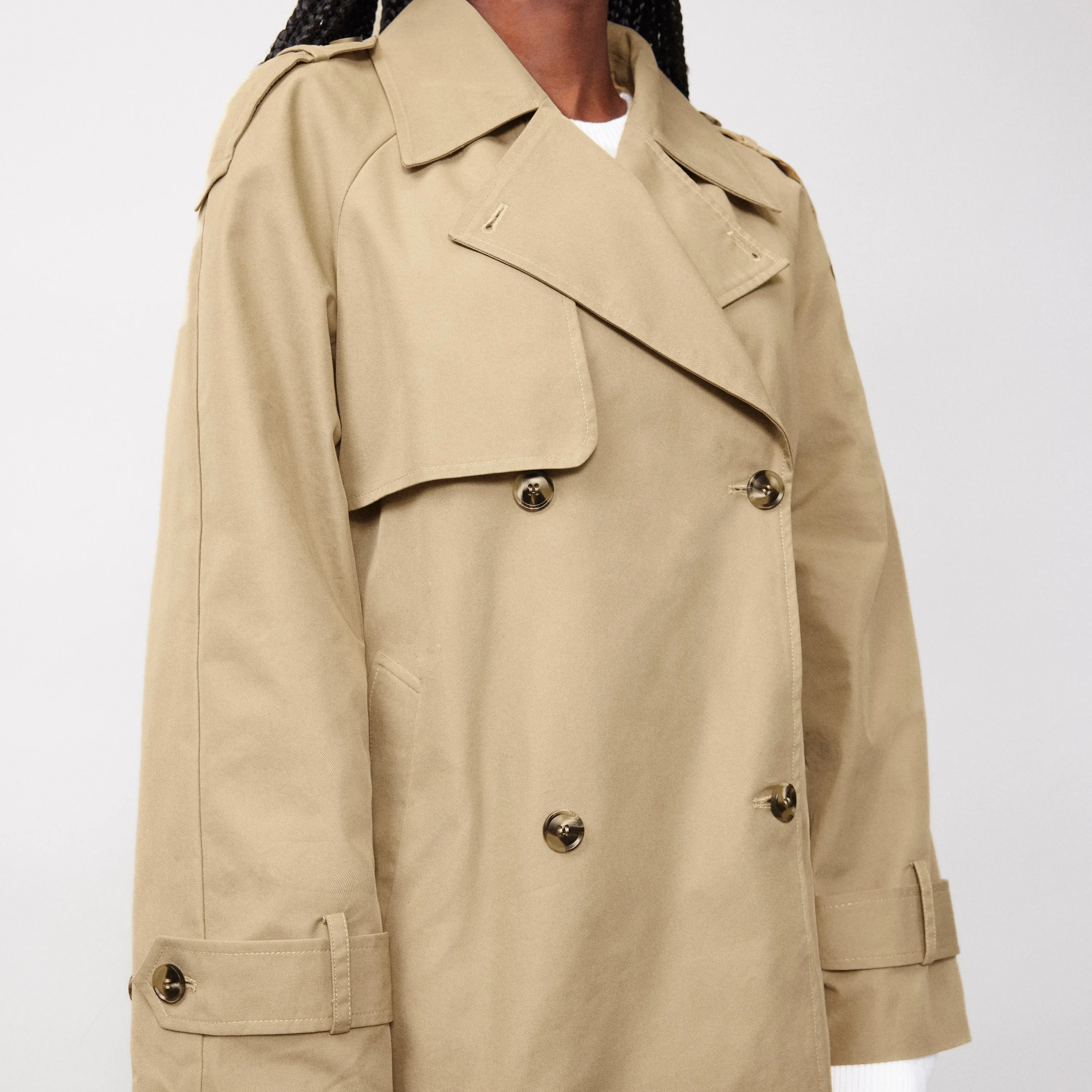 Cropped Double Breasted Trench Coat