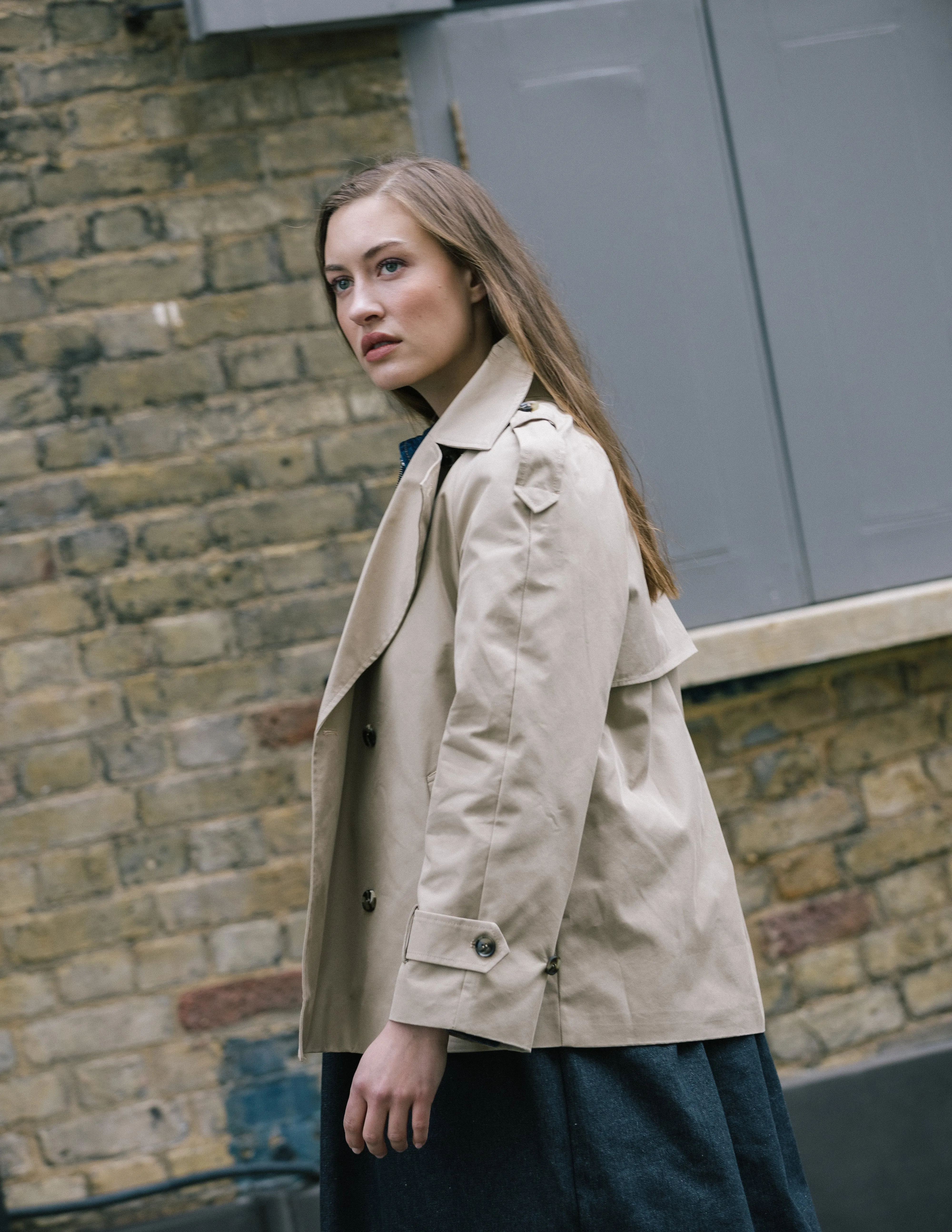 Cropped Double Breasted Trench Coat