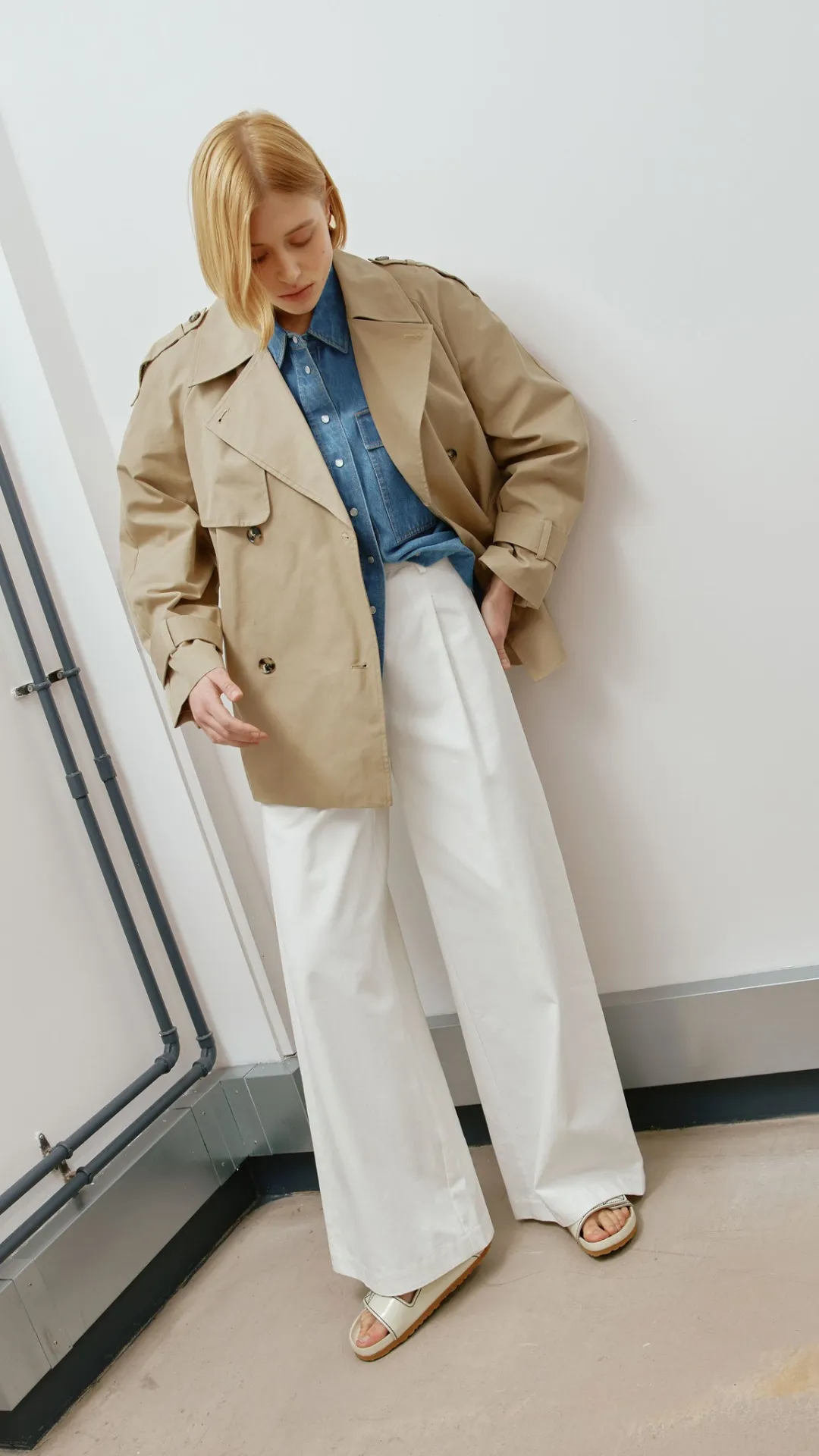 Cropped Double Breasted Trench Coat