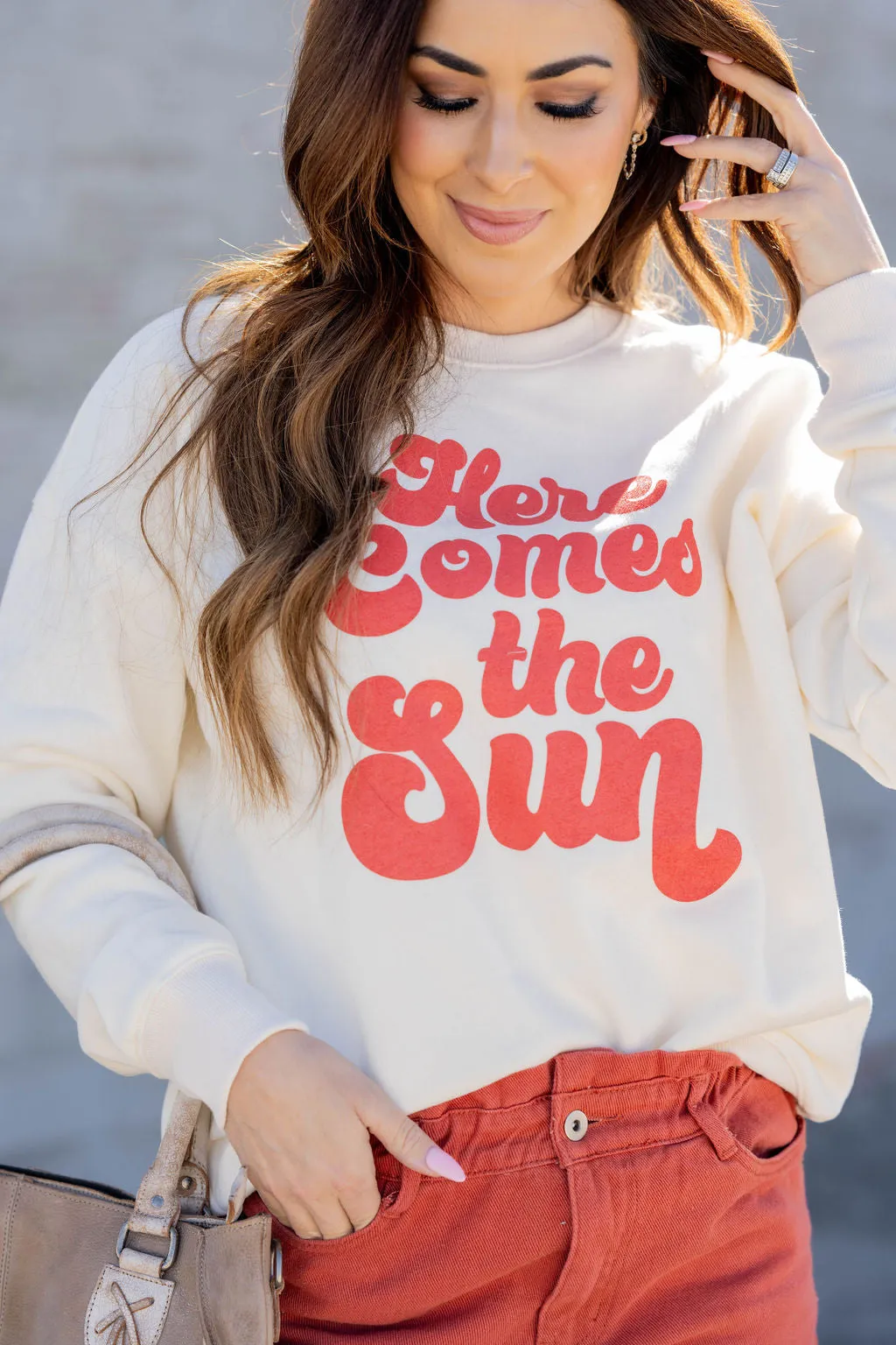 Cursive Here Comes The Sun Graphic Crewneck