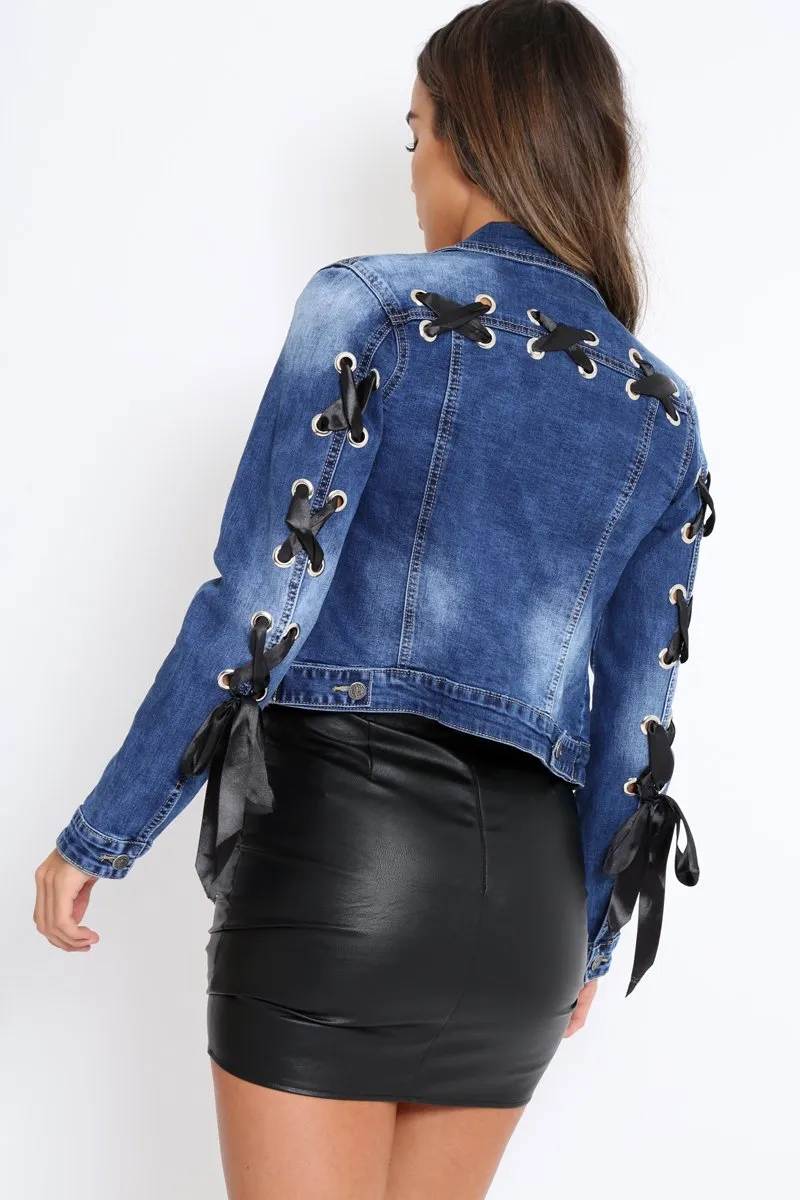 Dark Denim Lace Back Jacket - Kiera