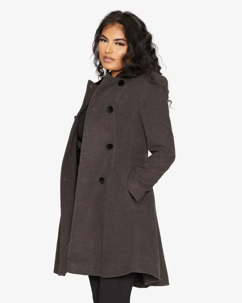 De La Creme Womens Double Breasted Velvet Trim Skater Coat