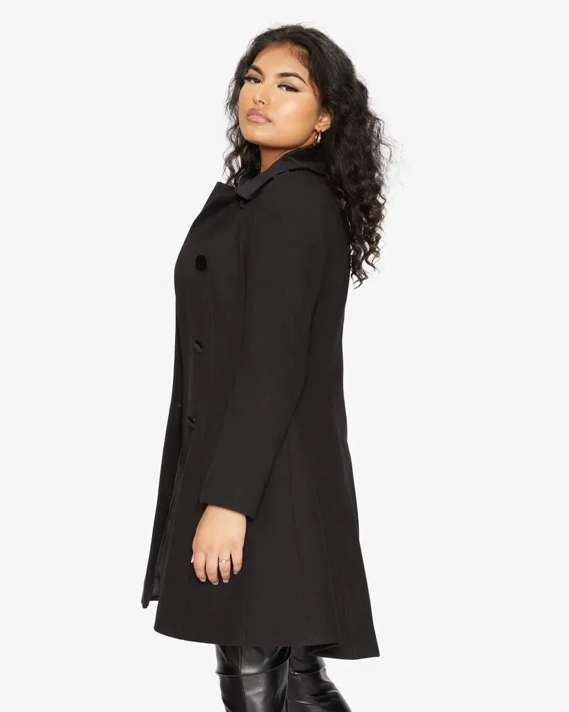 De La Creme Womens Double Breasted Velvet Trim Skater Coat