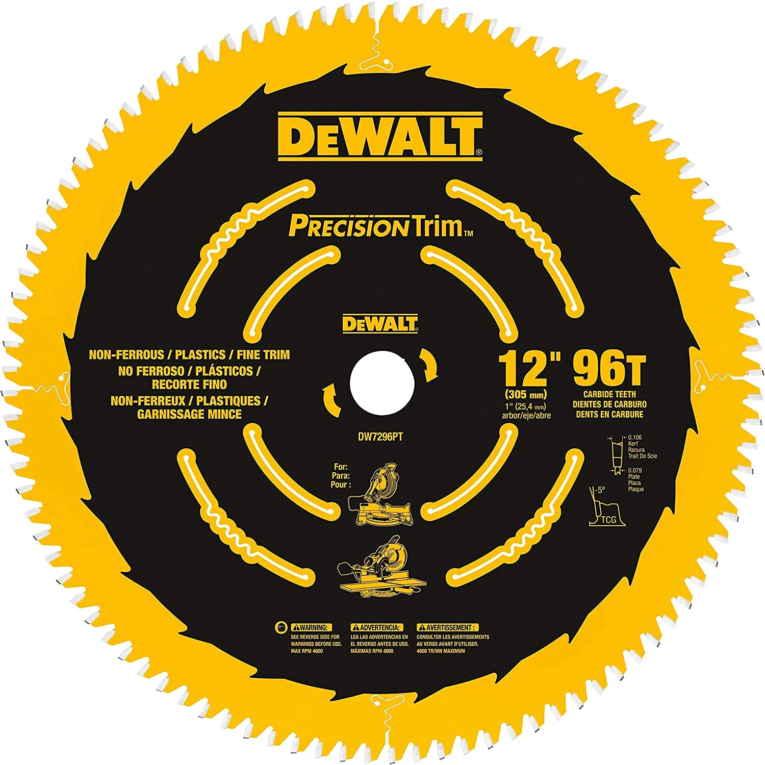 DeWalt DW7296PT 12" 96 Tooth Ultra-Smooth Crosscutting Saw Blade