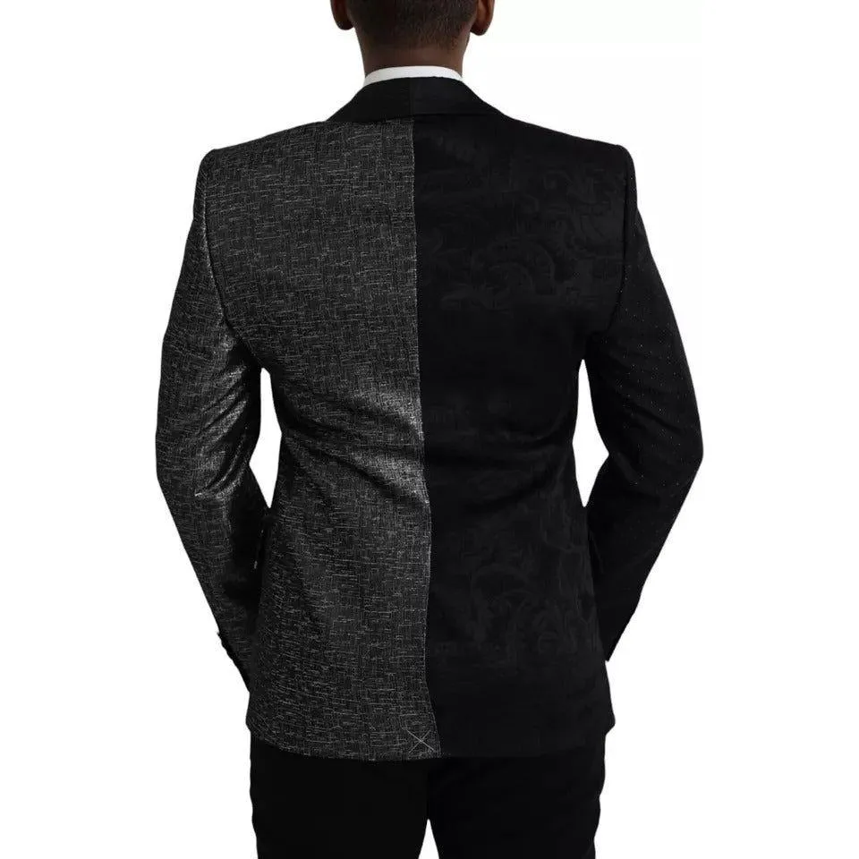 Dolce & Gabbana Black Silver Silk Single Breasted Coat Blazer