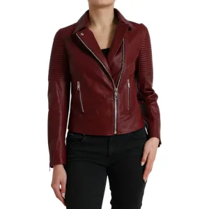 Dolce & Gabbana Bordeaux Biker Leather Jacket