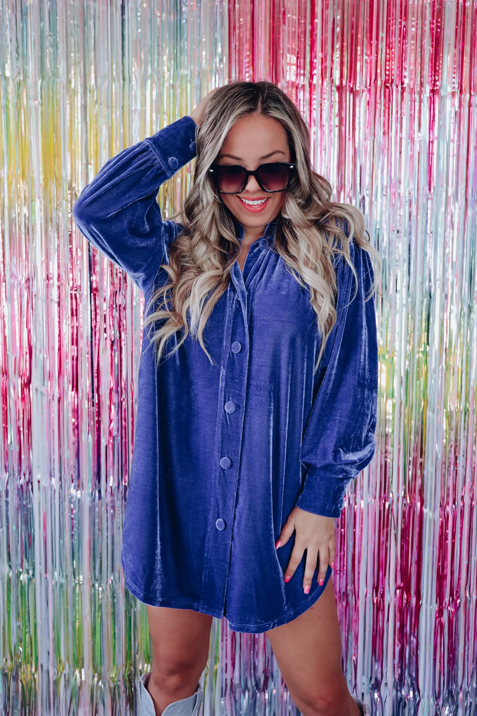 Draped In Velvet Dress/ Shacket - Deep Royal Blue