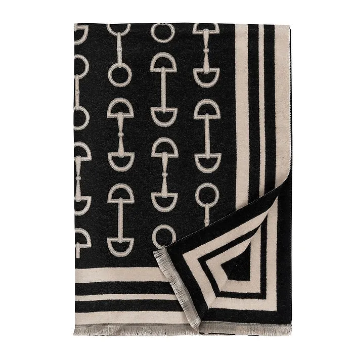 Equestrian Scarf/Shawl - Black & Beige