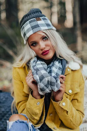 Favor The Cold Buffalo Check Infinity Scarf In Grey