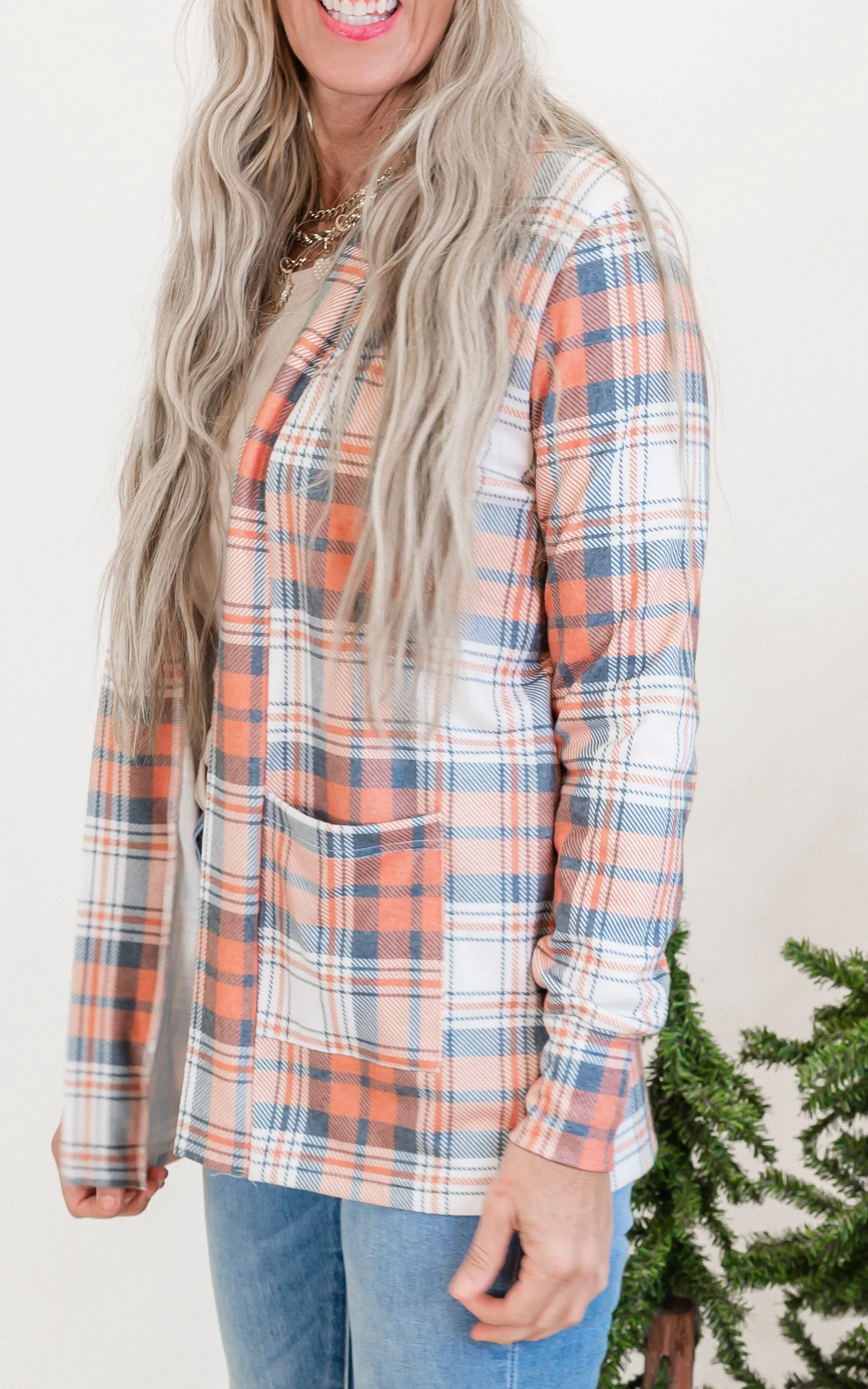 Forever Favorite Plaid Cardigan in Orange Blue Cream #4 | Salty Wave**Start Ship Date: Nov 29th**DEAL*