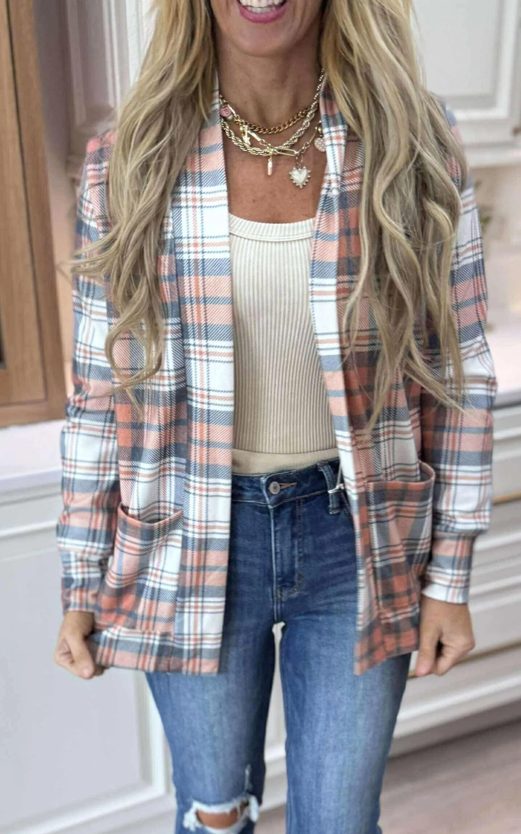 Forever Favorite Plaid Cardigan in Orange Blue Cream #4 | Salty Wave**Start Ship Date: Nov 29th**DEAL*