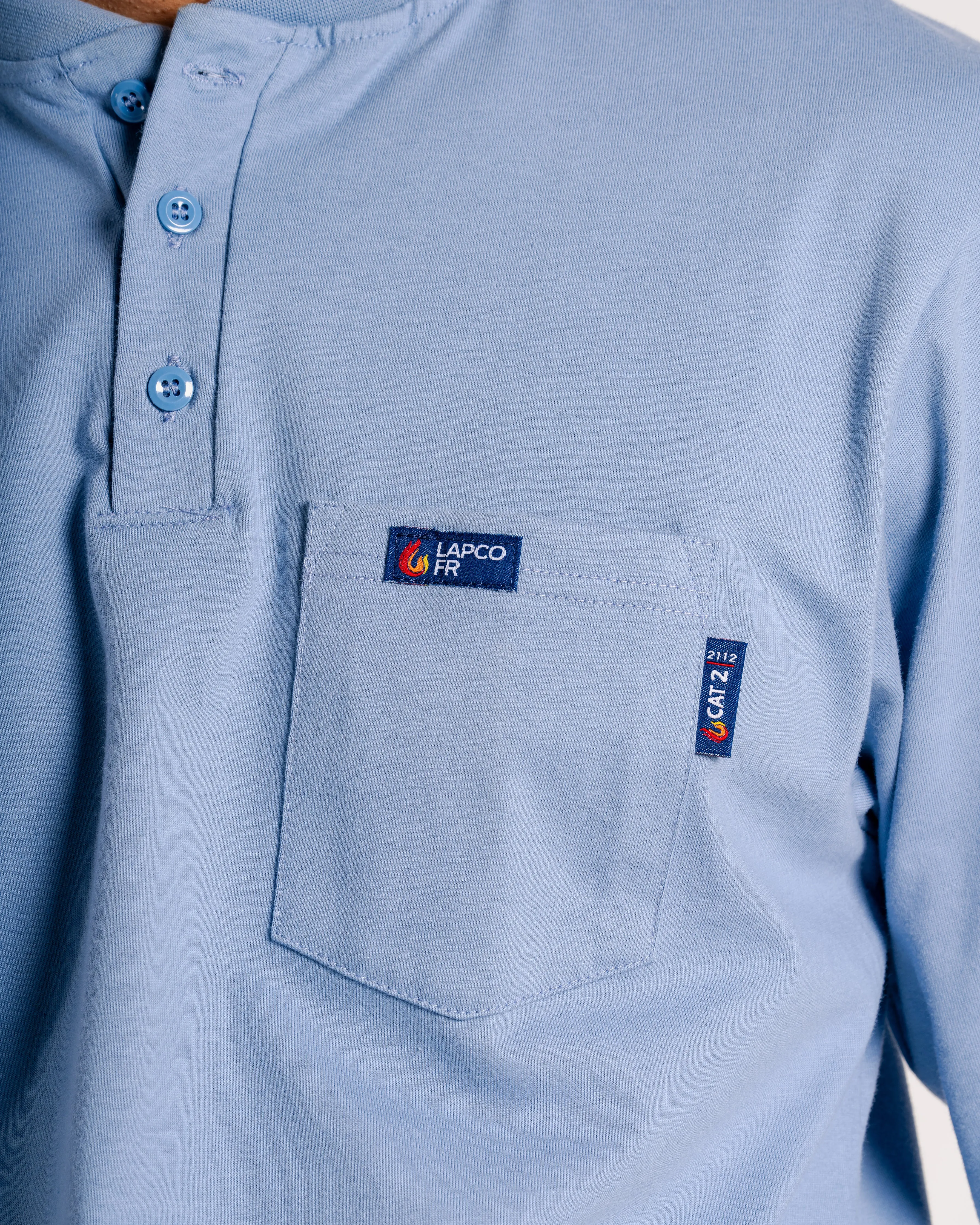 FR Henley Tee | 7oz. 100% Cotton Jersey Knit | Medium Blue