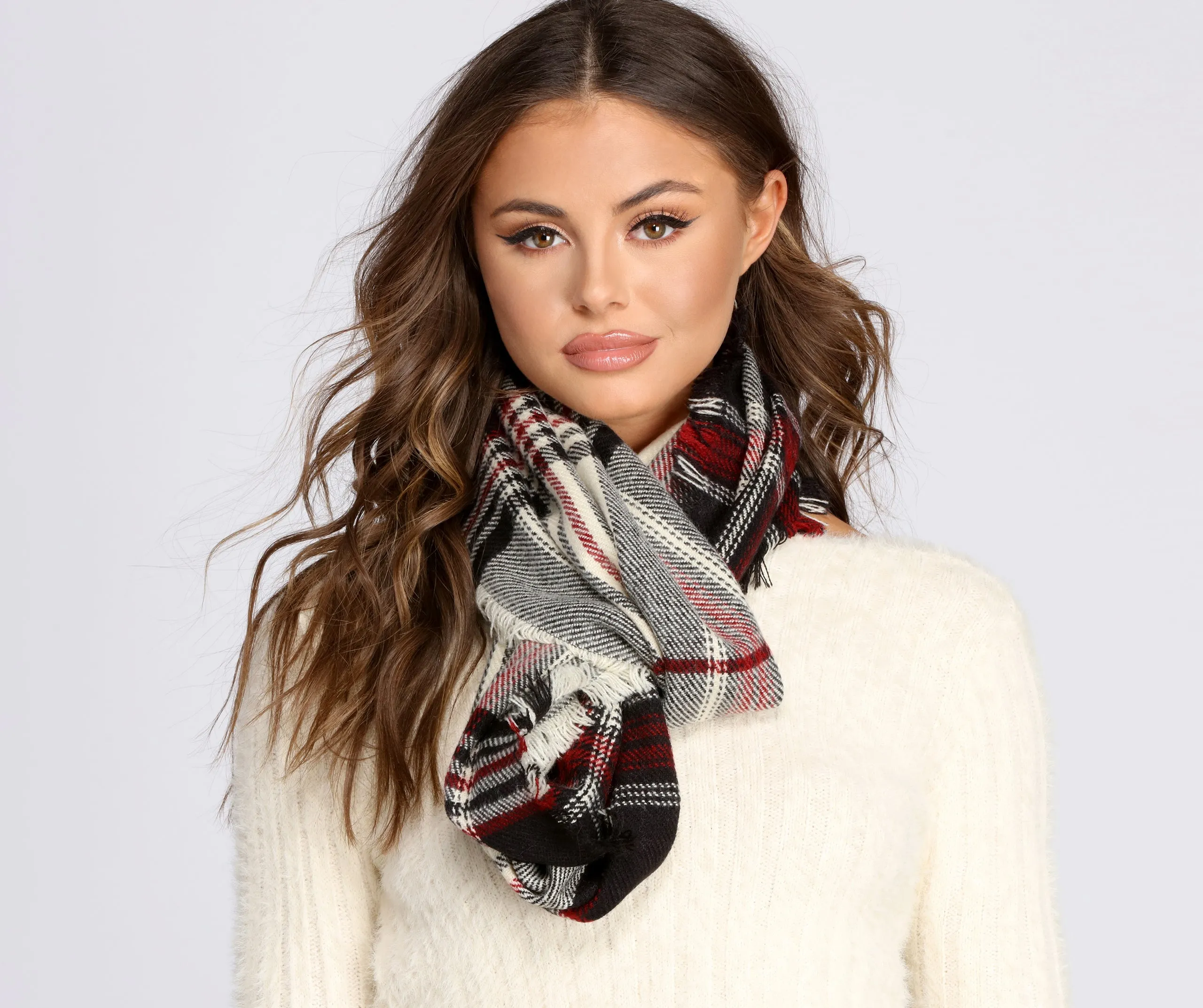 Frayed Plaid Infinity Scarf