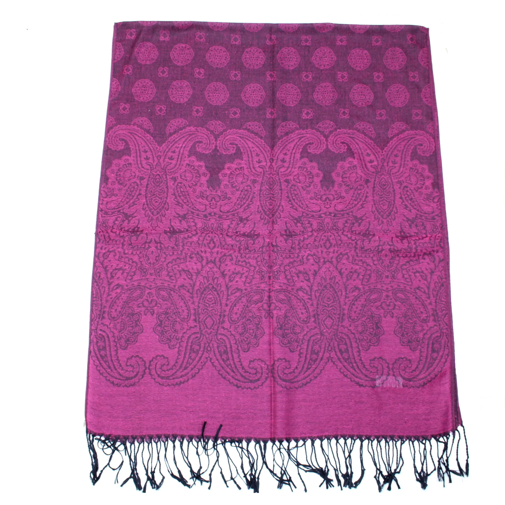 Fuchsia Pink & Black Paisley Print Pashmina