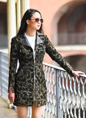 Gold Leaf Black Suede Coat Dress